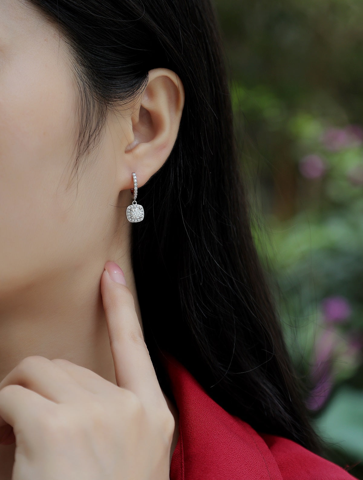 Reverie Earrings | Cushion Halo Drop Earrings