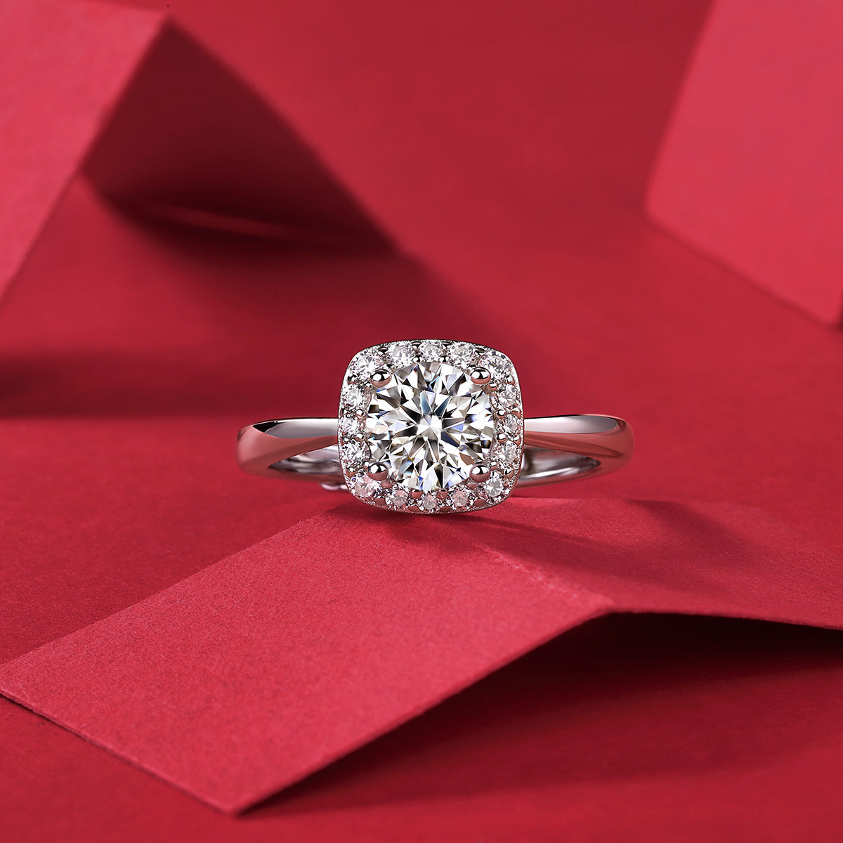 Hidden Gem Ring | Square Halo Moissanite Ring