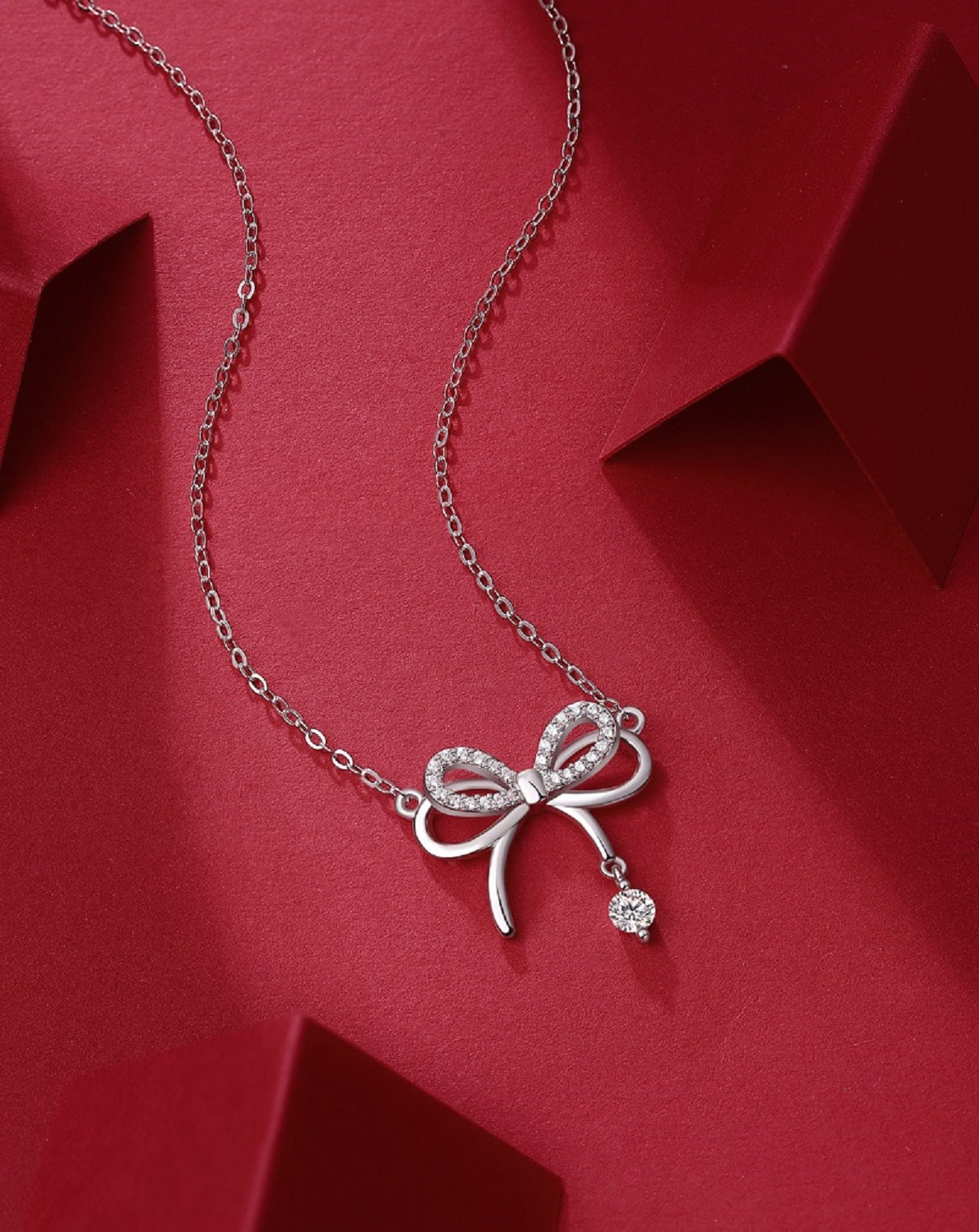 Pink Romance Bow Necklace | 925 Sterling Silver