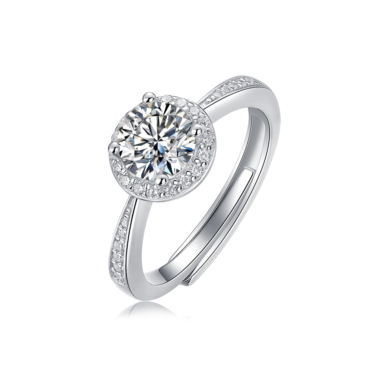 Juliet Ring | Round Halo Moissanite Solitaire