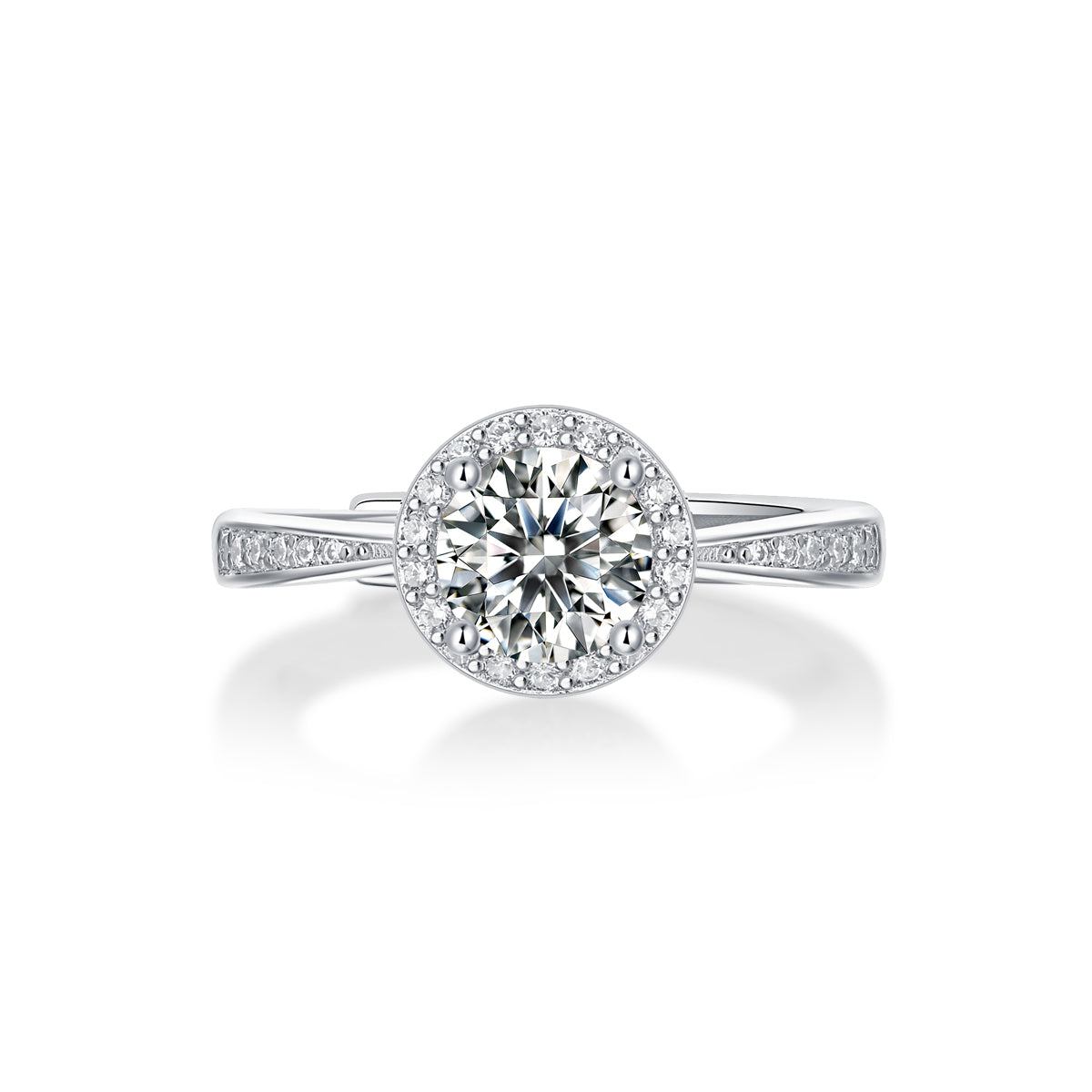 Juliet Ring | Round Halo Moissanite Solitaire