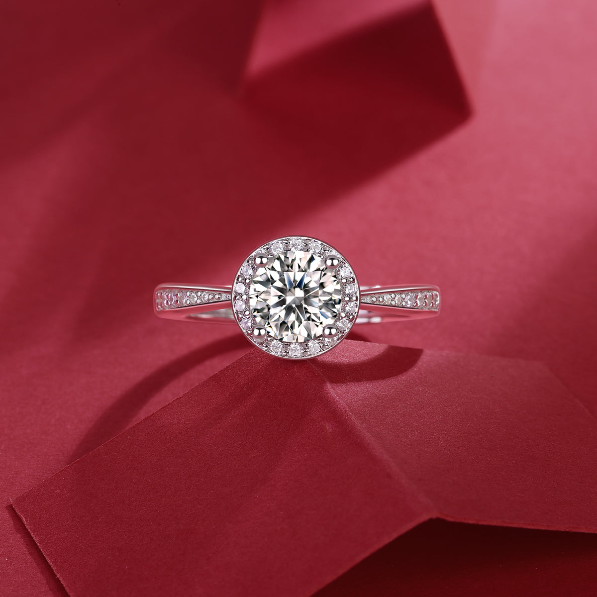 Juliet Ring | Round Halo Moissanite Solitaire