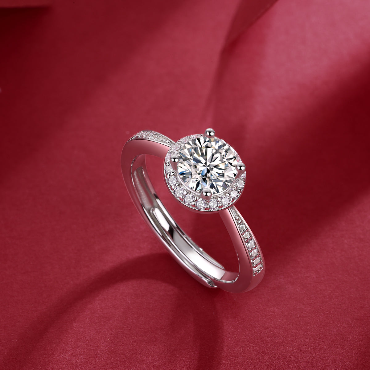 Juliet Ring | Round Halo Moissanite Solitaire
