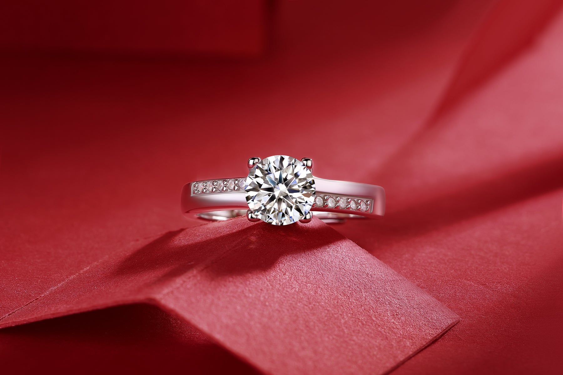 Wishing Well Ring | Round Moissanite Pave Solitaire