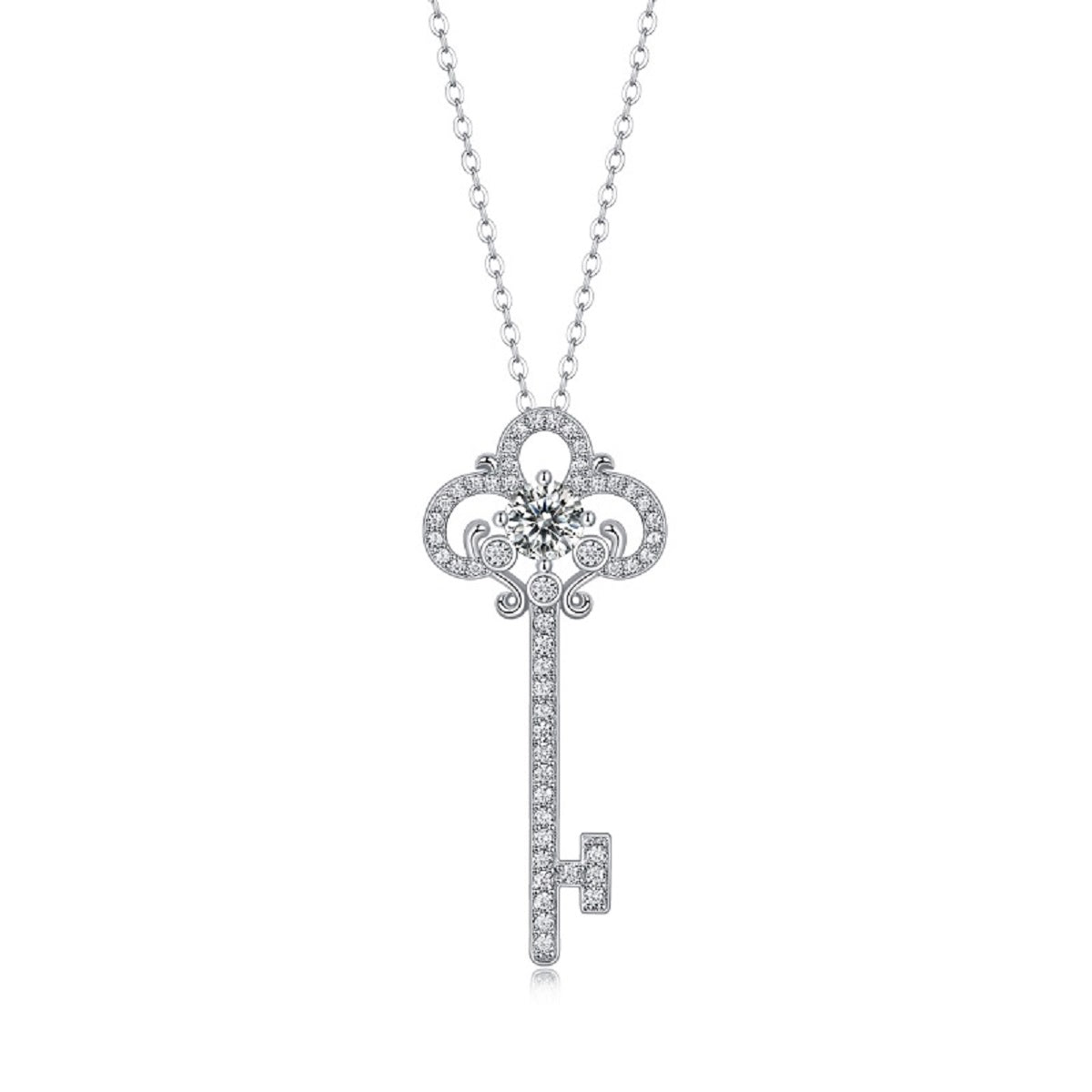 Twilight Key Necklace | Round Cut Moissanite, 925 Sterling Silver