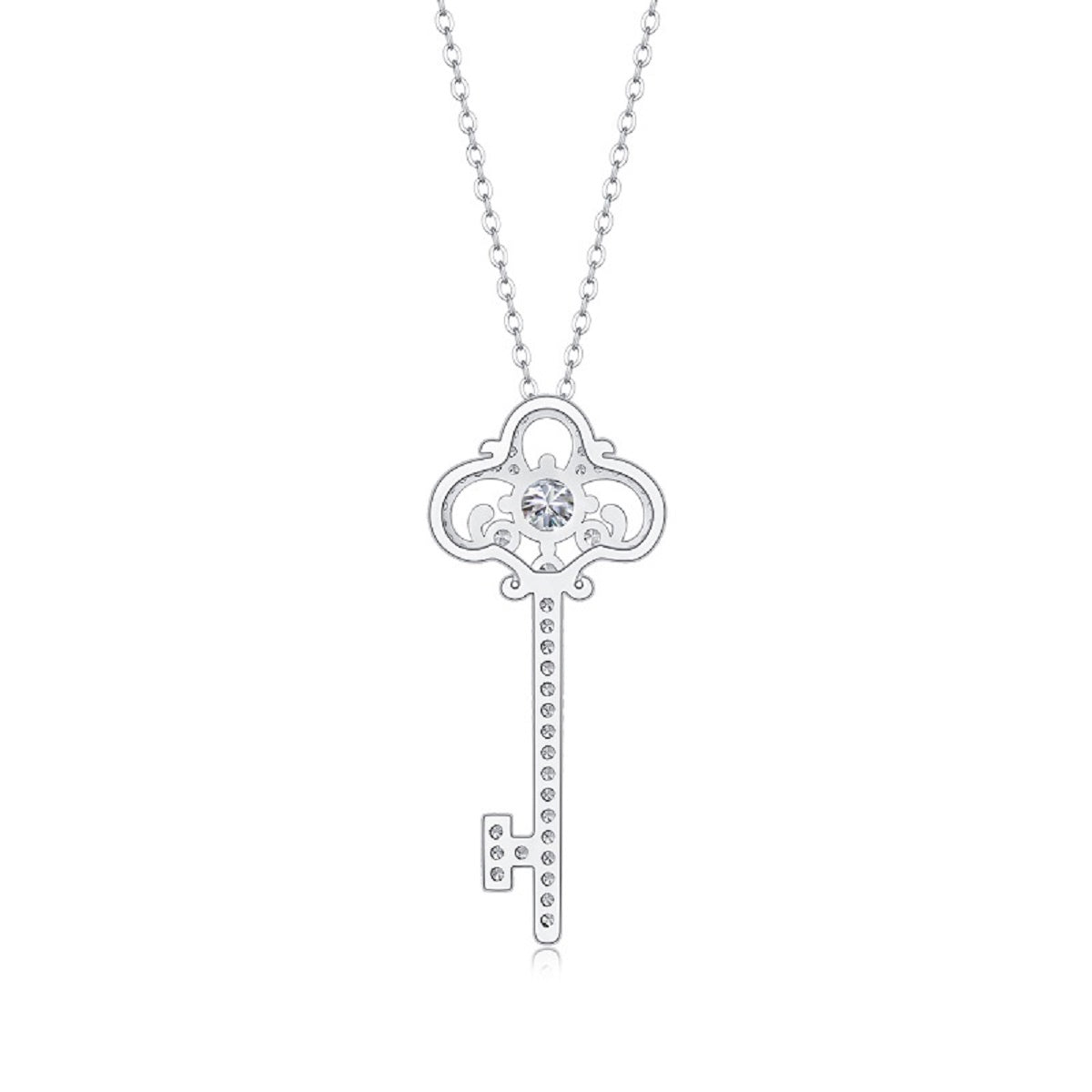 Twilight Key Necklace | Round Cut Moissanite, 925 Sterling Silver