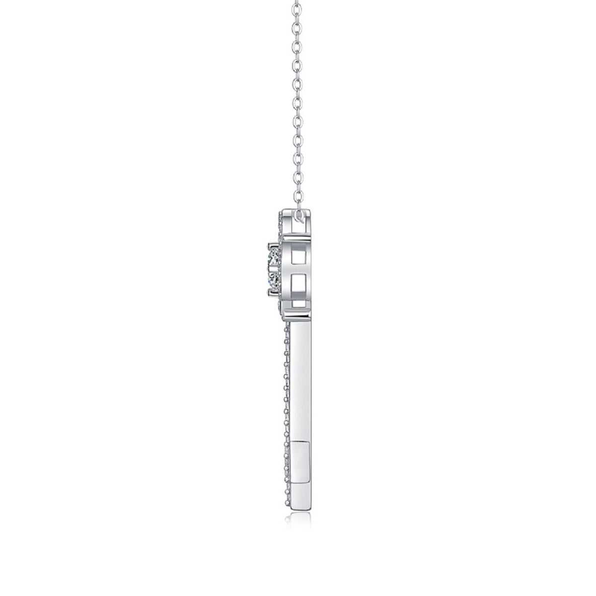 Twilight Key Necklace | Round Cut Moissanite, 925 Sterling Silver