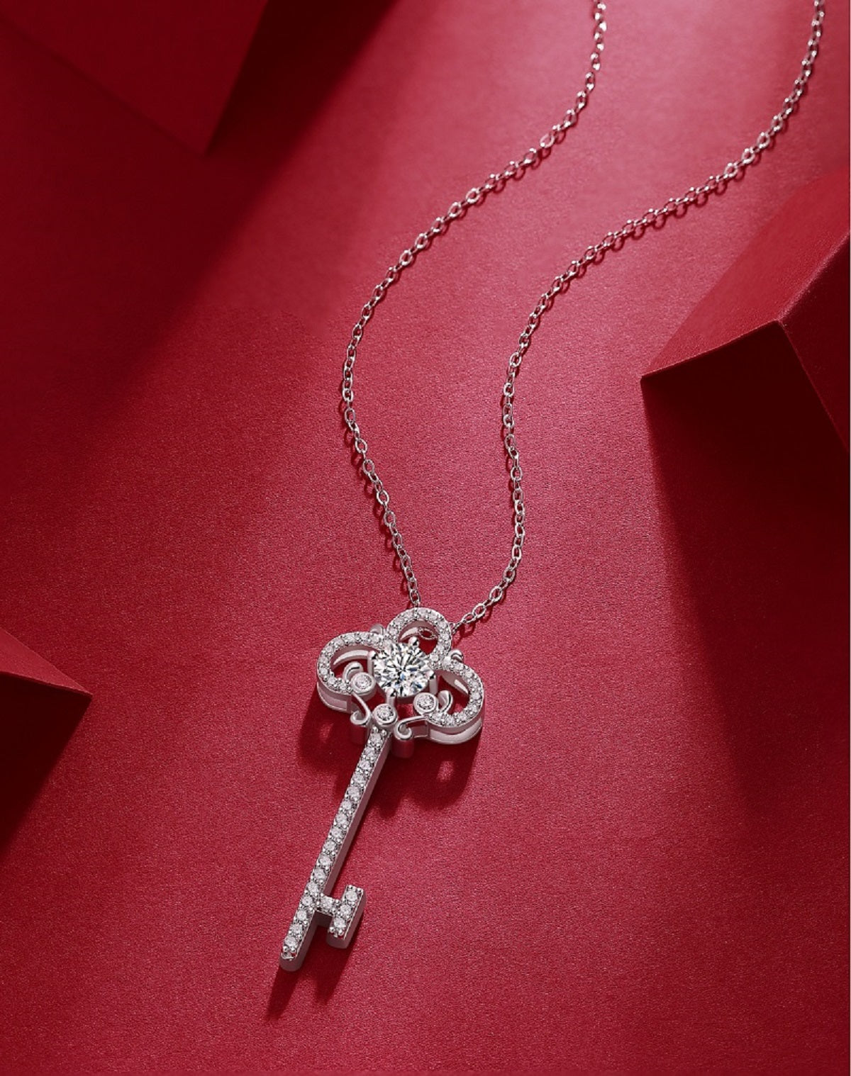 Twilight Key Necklace | Round Cut Moissanite, 925 Sterling Silver