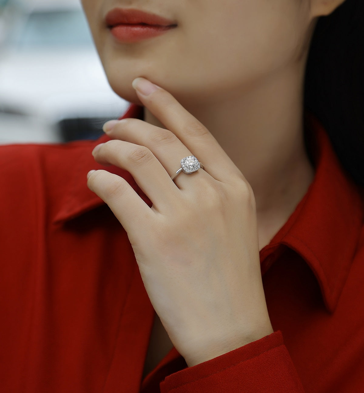 Hidden Gem Ring | Square Halo Moissanite Ring
