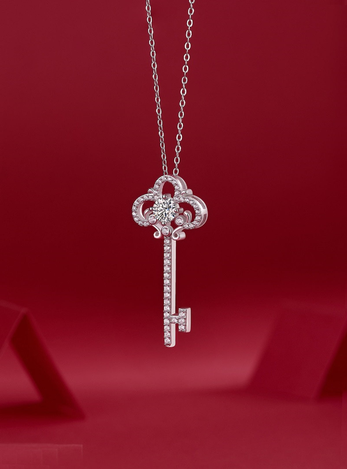 Twilight Key Necklace | Round Cut Moissanite, 925 Sterling Silver