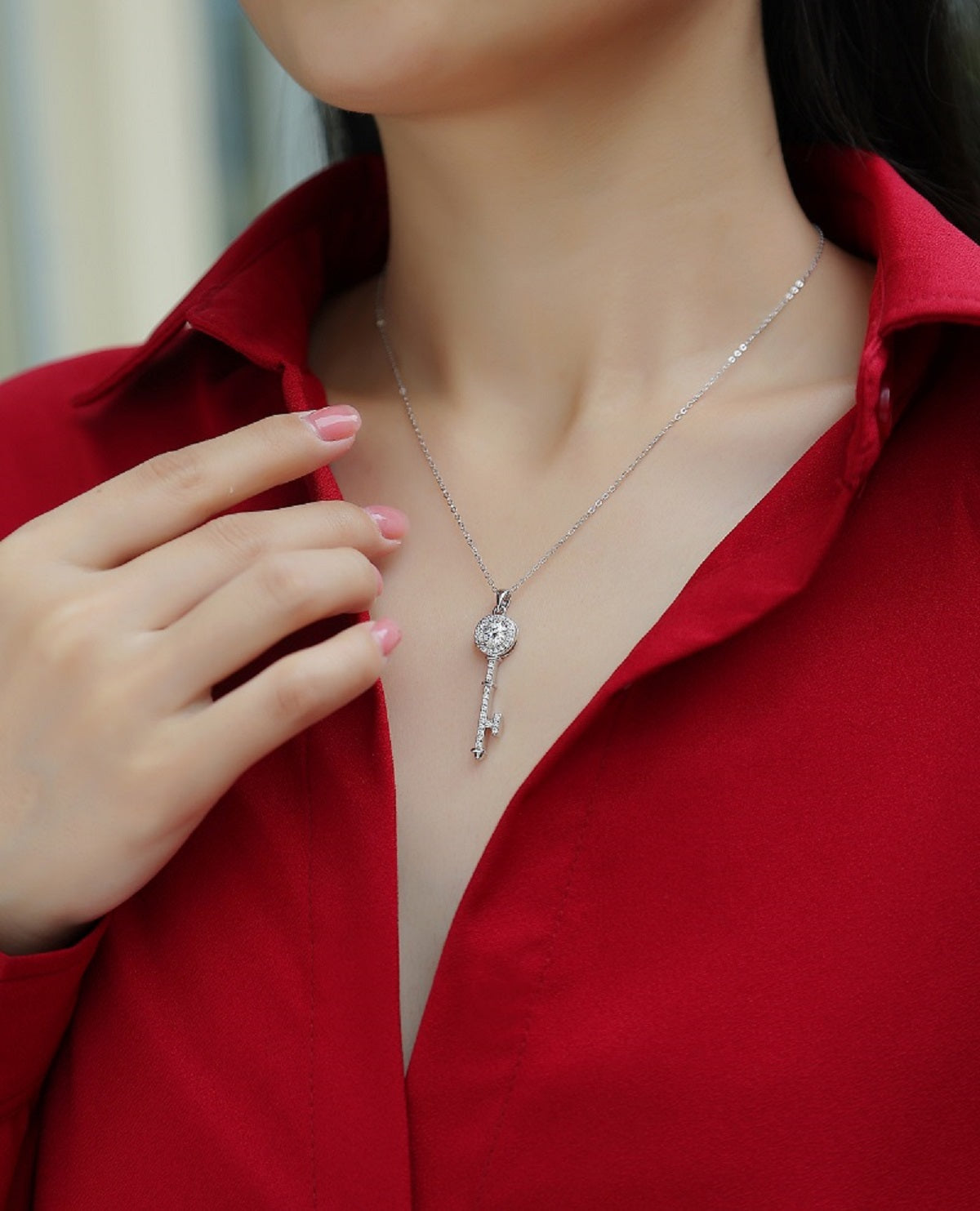 Heart Gate Key Necklace | Round Cut Moissanite, 925 Sterling Silver