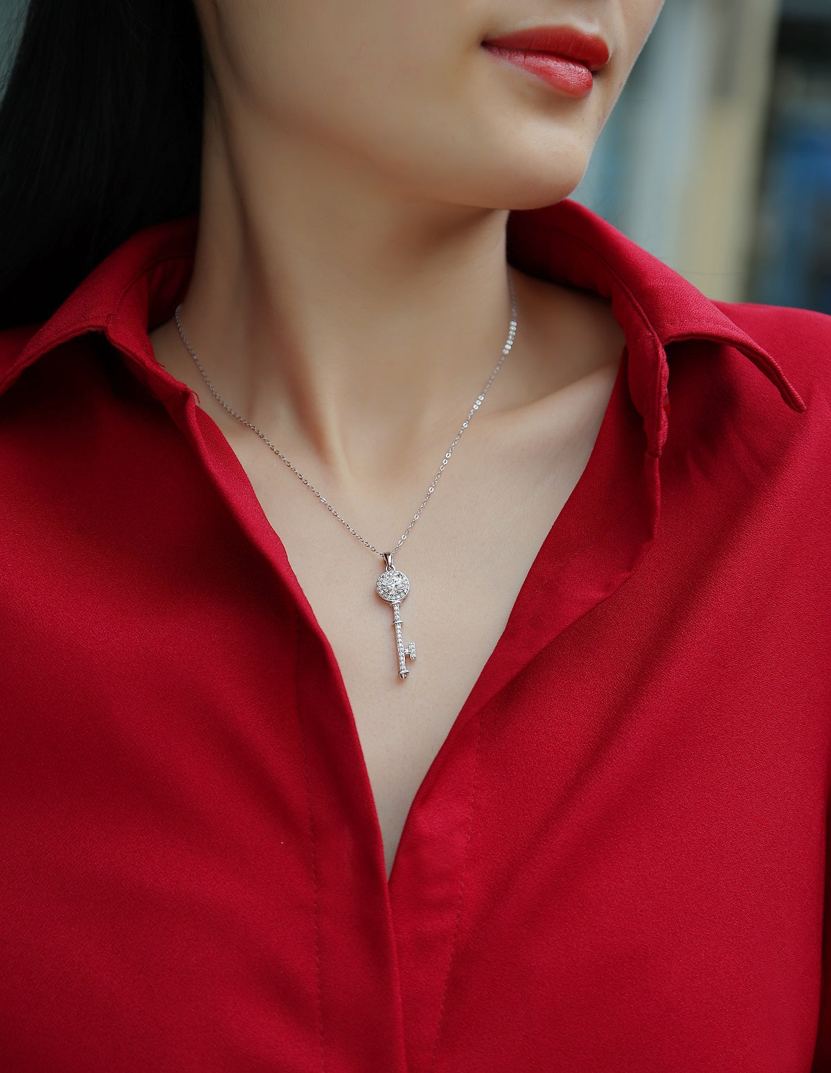 Heart Gate Key Necklace | Round Cut Moissanite, 925 Sterling Silver