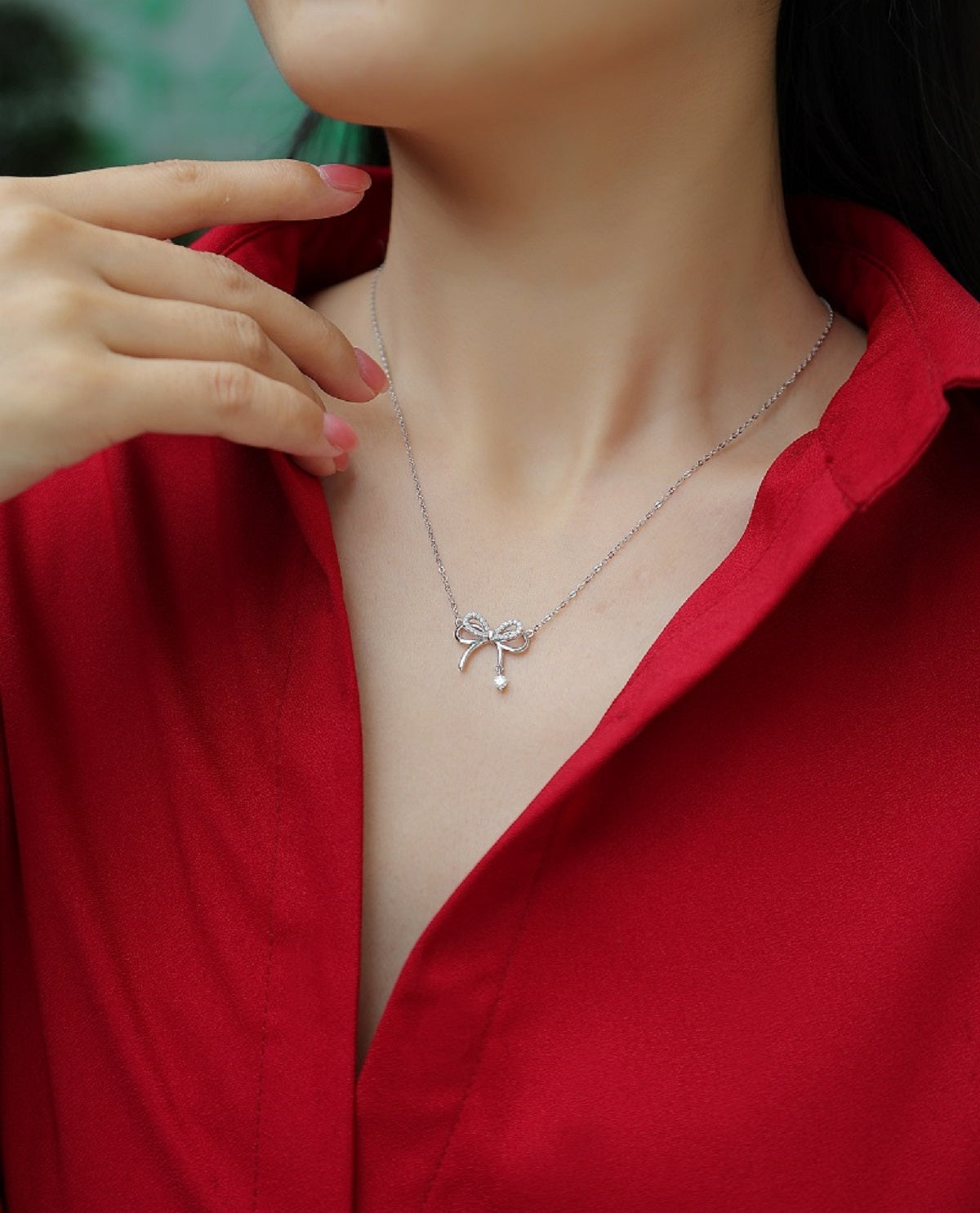 Pink Romance Bow Necklace | 925 Sterling Silver