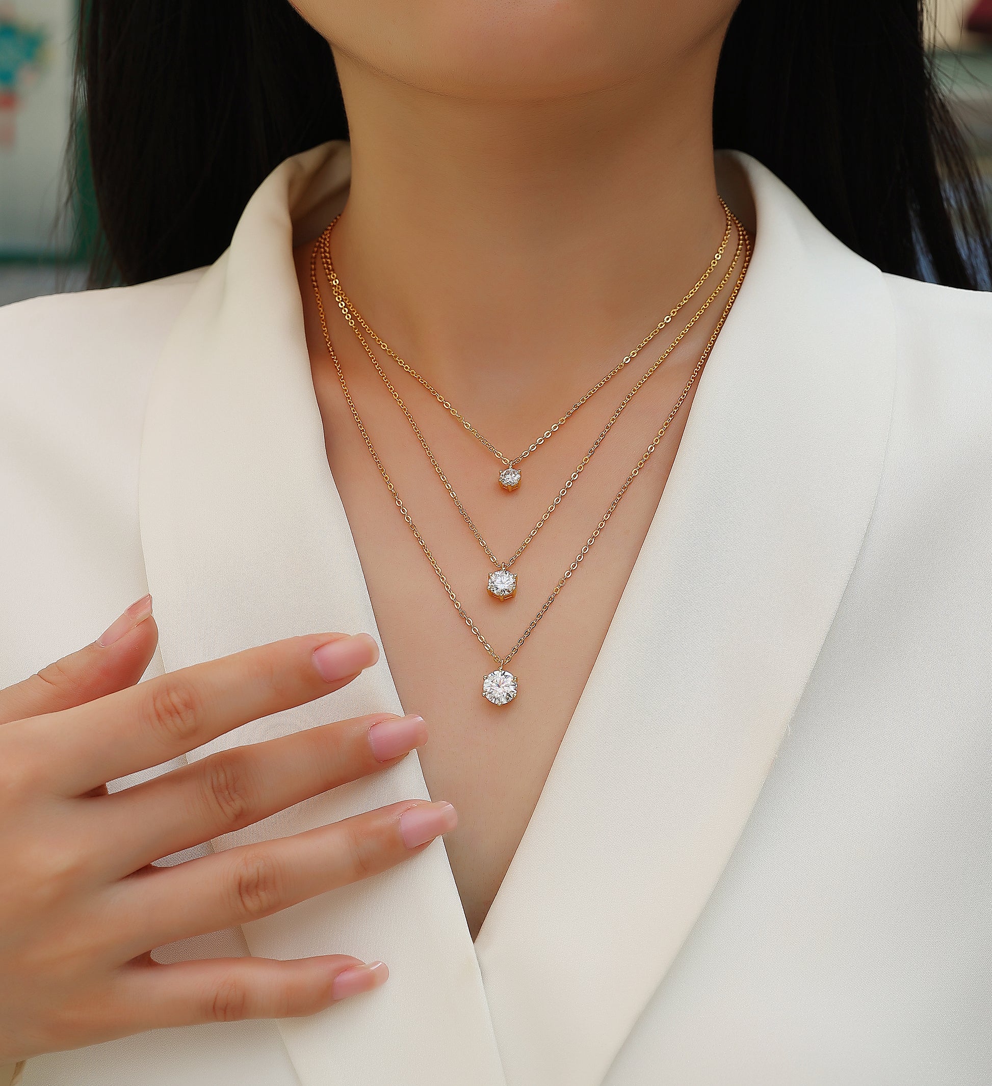 Starlight Cascade Necklace | 925 Sterling Silver, Graduated Moissanite Necklace