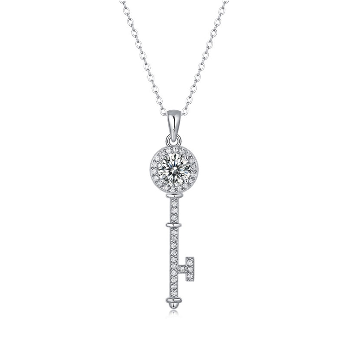 Heart Gate Key Necklace | Round Cut Moissanite, 925 Sterling Silver