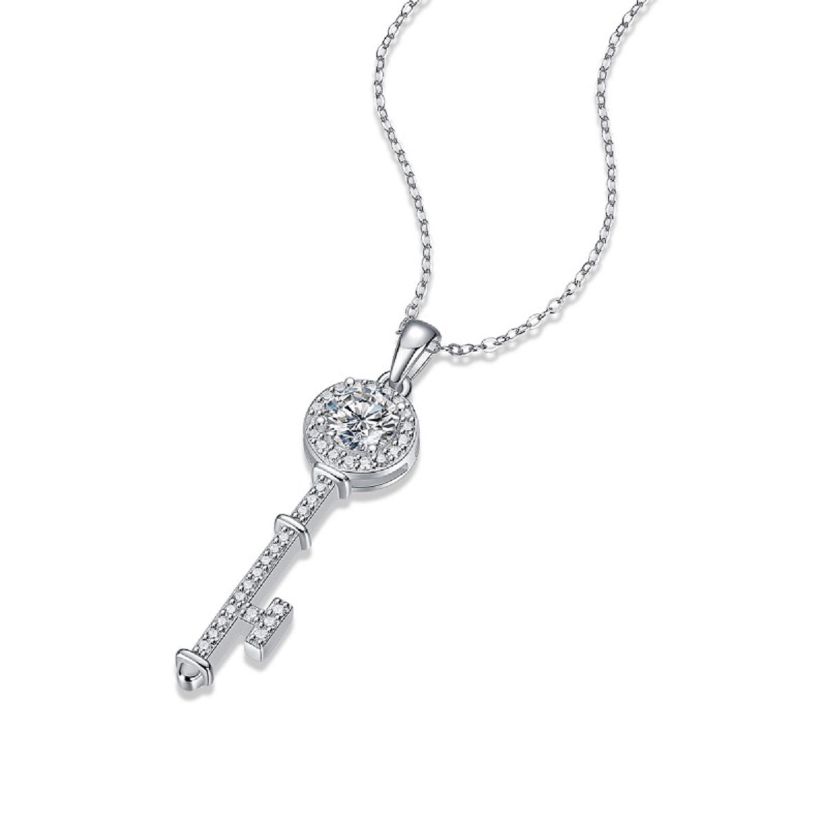 Heart Gate Key Necklace | Round Cut Moissanite, 925 Sterling Silver