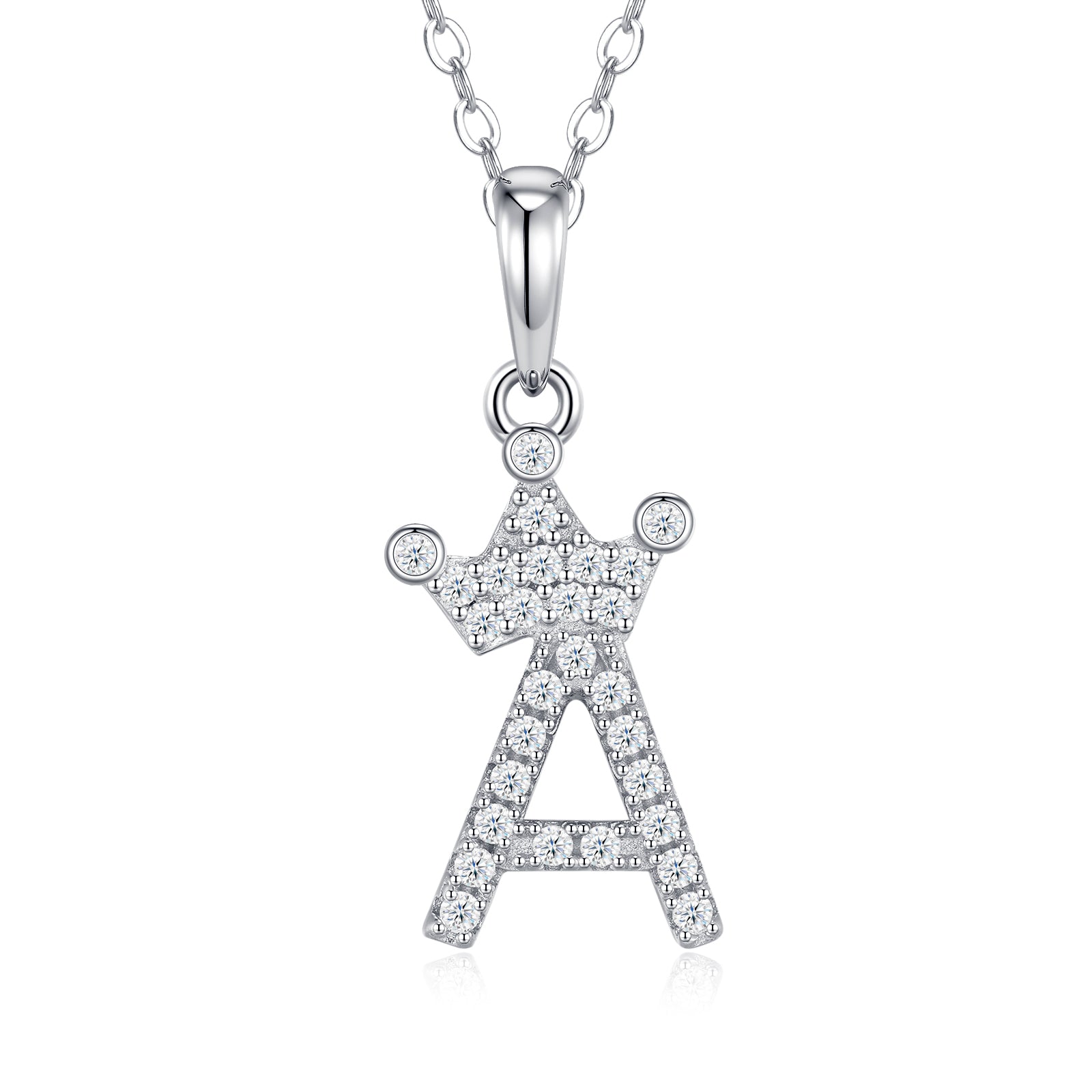 Crown Initial Necklace | Pave Letter Pendant, 925 Sterling Silver