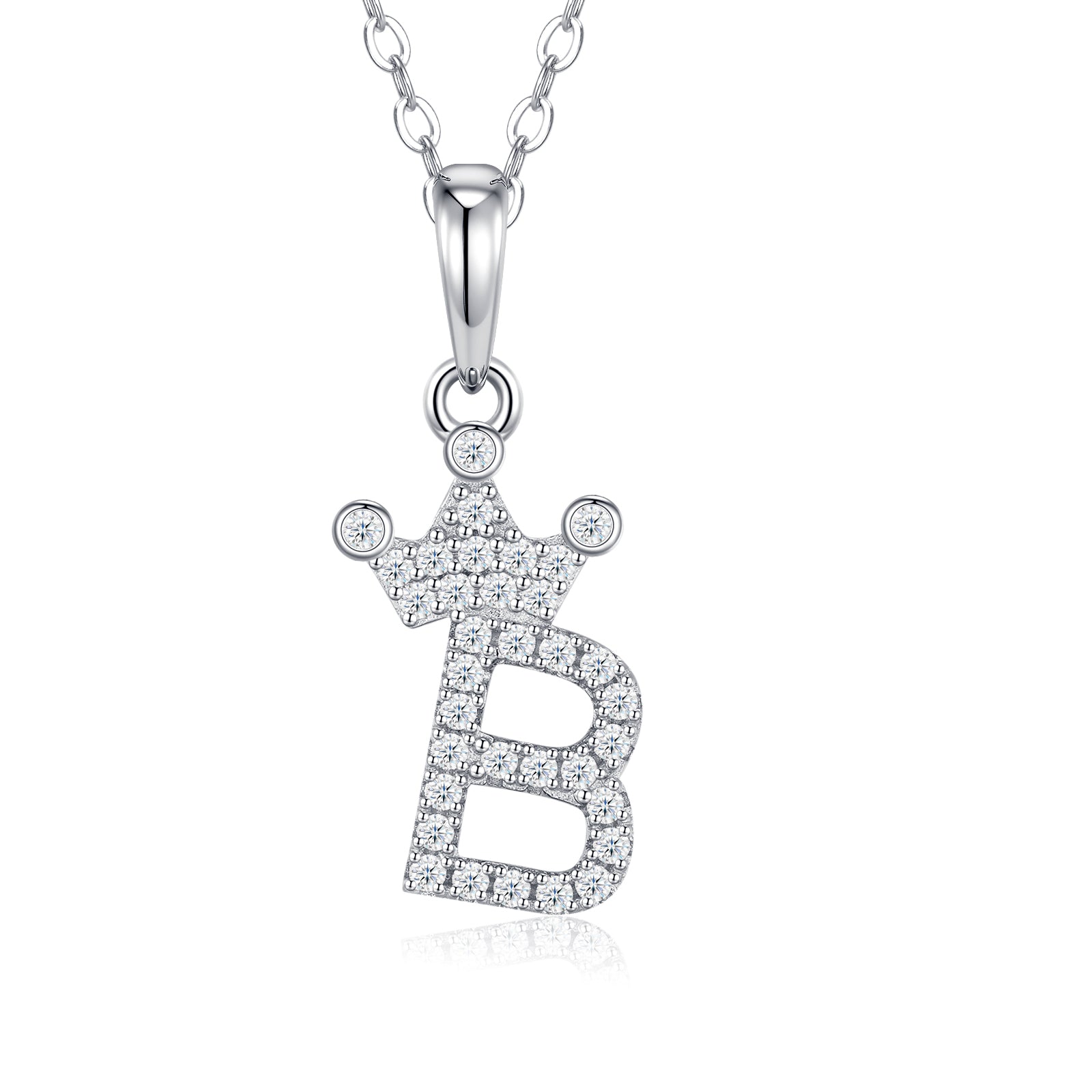 Crown Initial Necklace | Pave Letter Pendant, 925 Sterling Silver