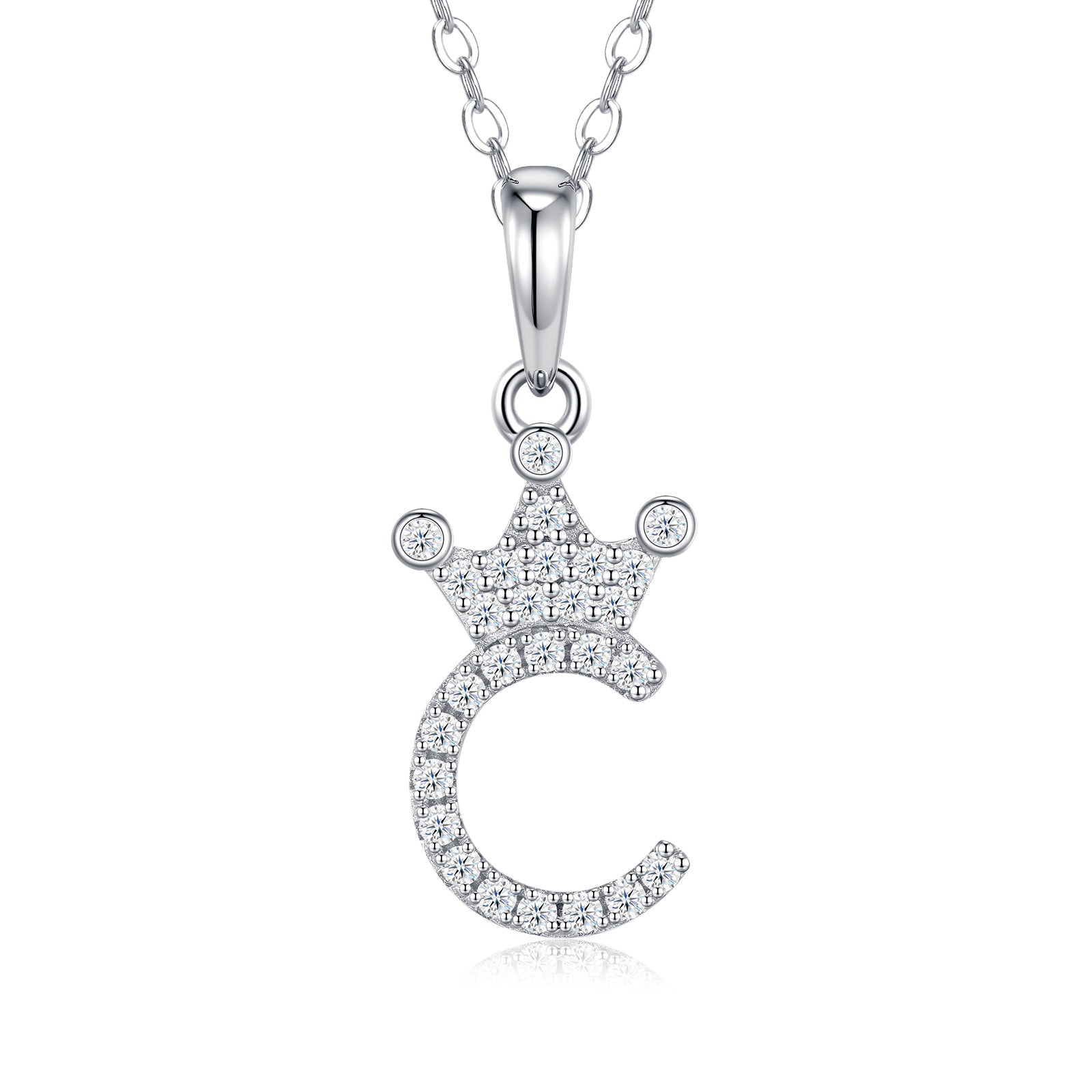Crown Initial Necklace | Pave Letter Pendant, 925 Sterling Silver