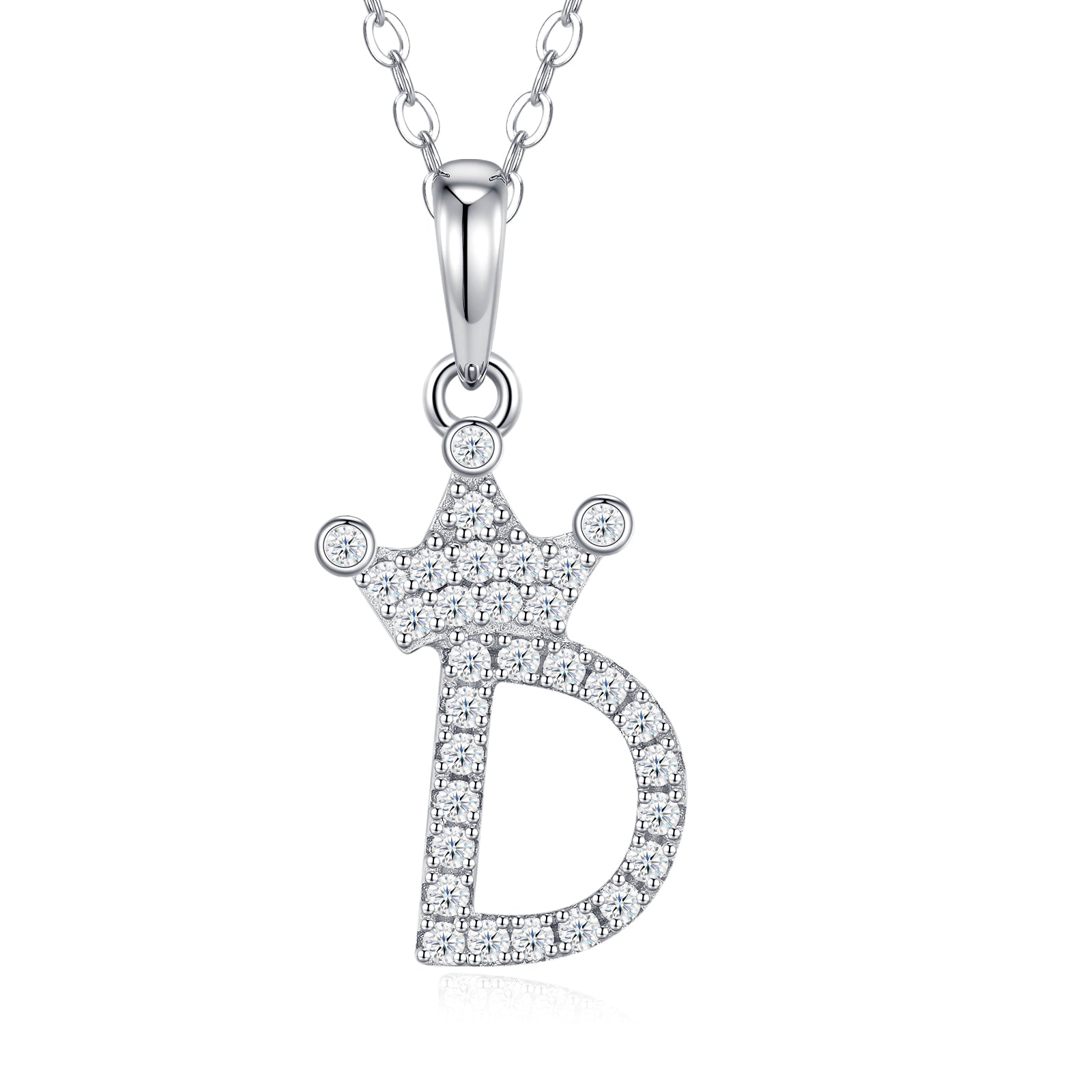 Crown Initial Necklace | Pave Letter Pendant, 925 Sterling Silver