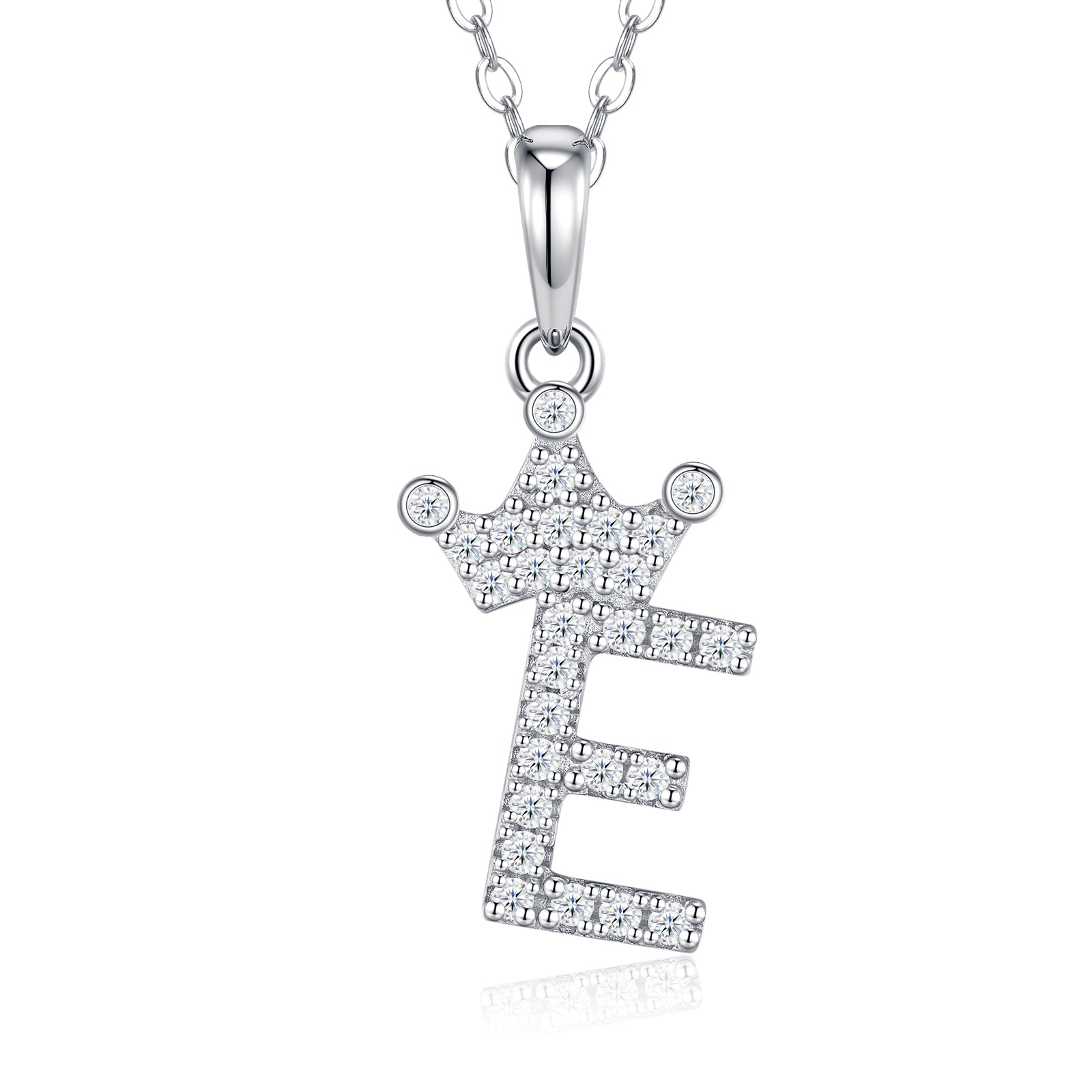 Crown Initial Necklace | Pave Letter Pendant, 925 Sterling Silver