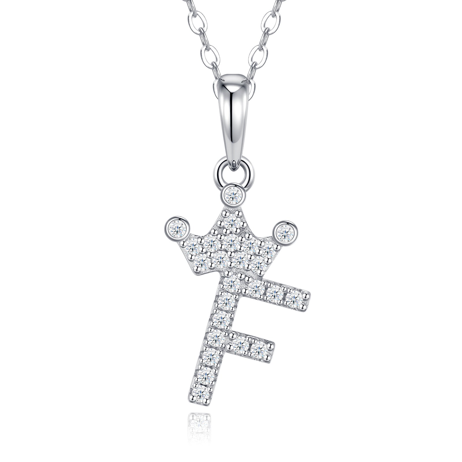 Crown Initial Necklace | Pave Letter Pendant, 925 Sterling Silver