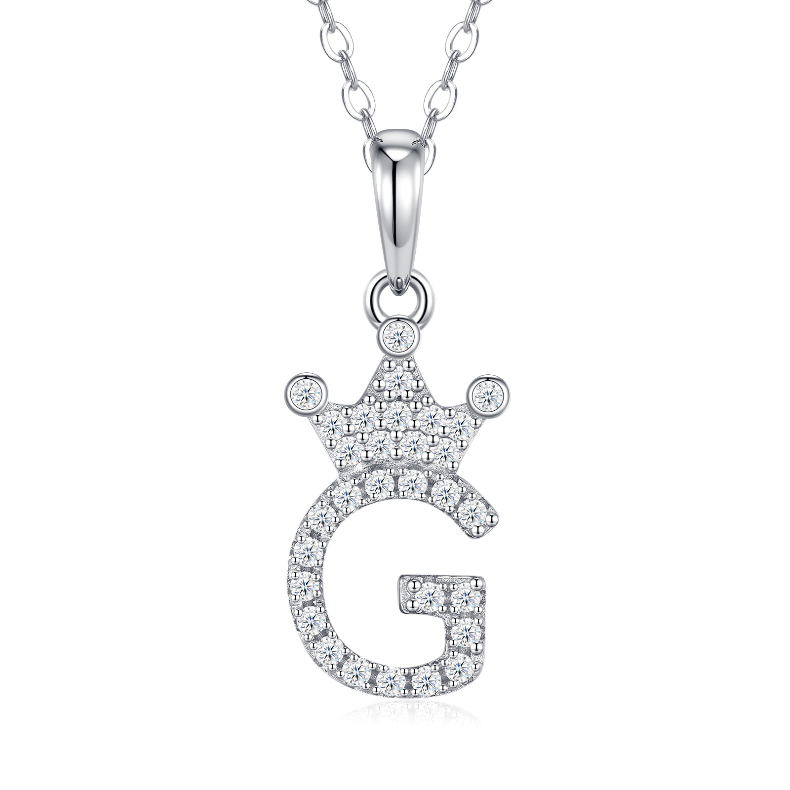 Crown Initial Necklace | Pave Letter Pendant, 925 Sterling Silver