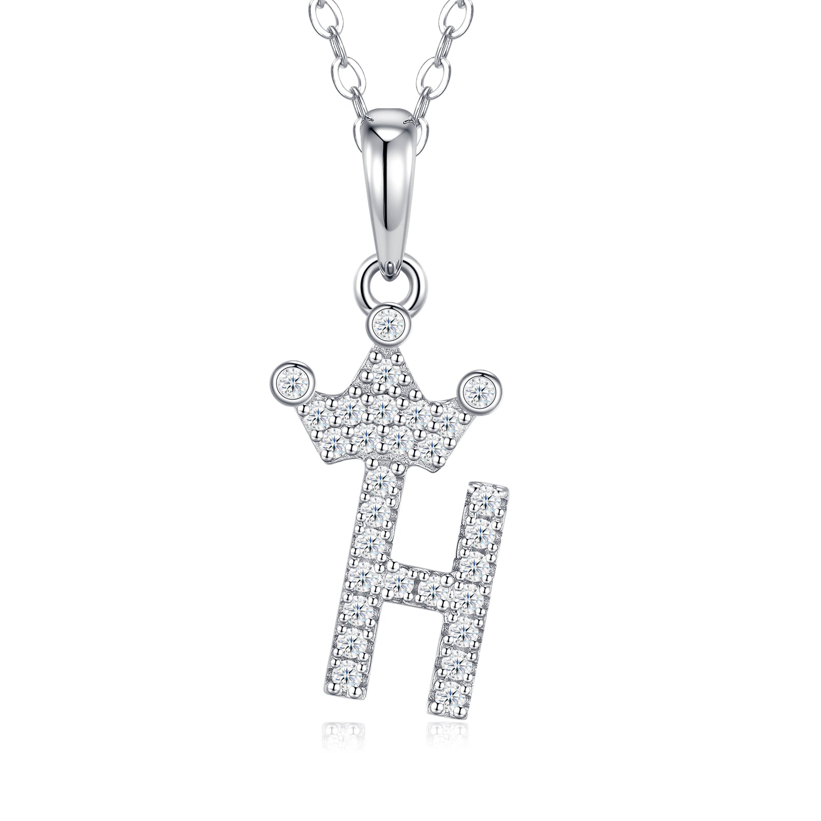 Crown Initial Necklace | Pave Letter Pendant, 925 Sterling Silver
