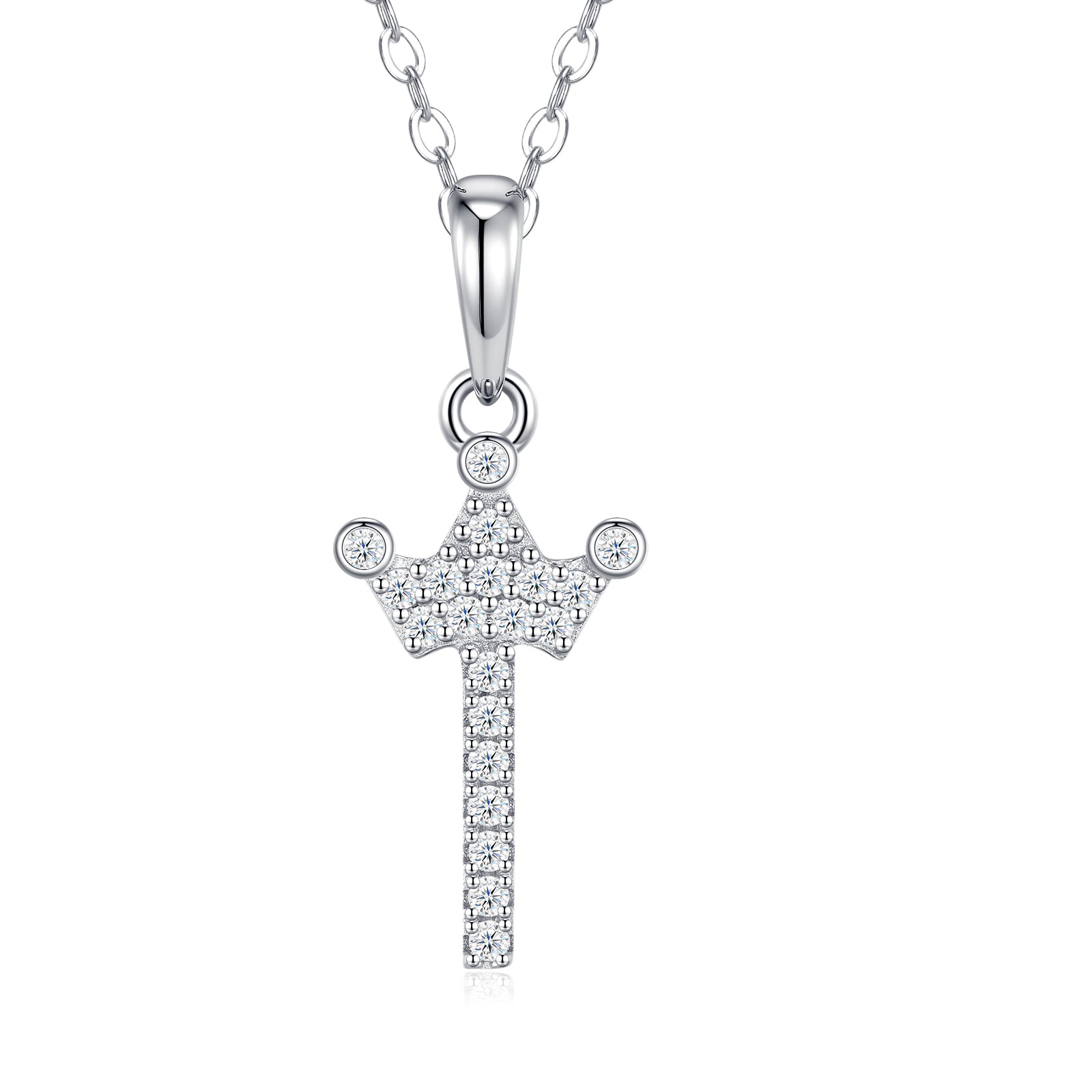 Crown Initial Necklace | Pave Letter Pendant, 925 Sterling Silver