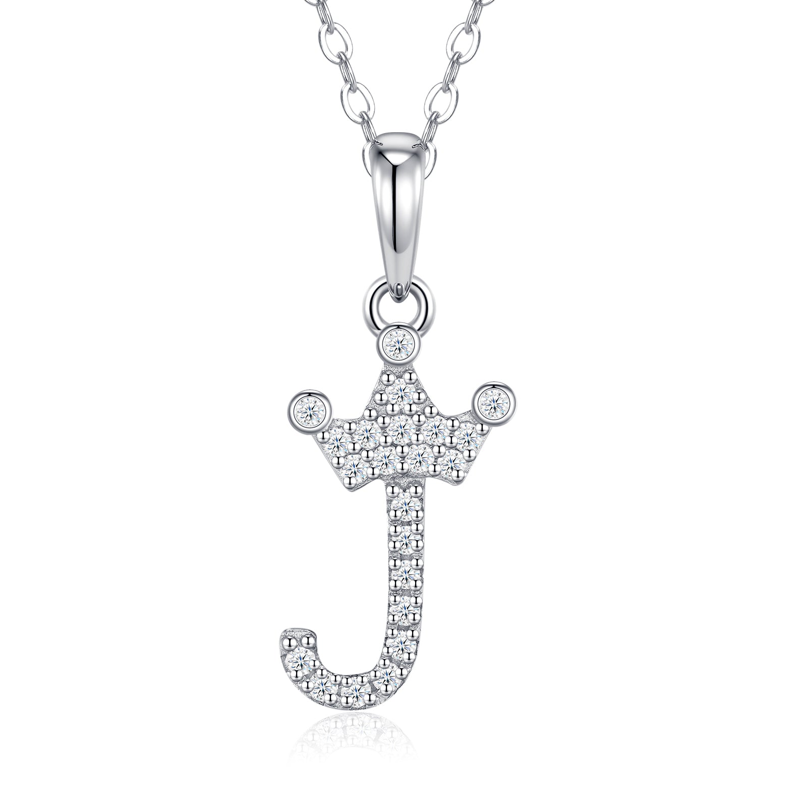 Crown Initial Necklace | Pave Letter Pendant, 925 Sterling Silver