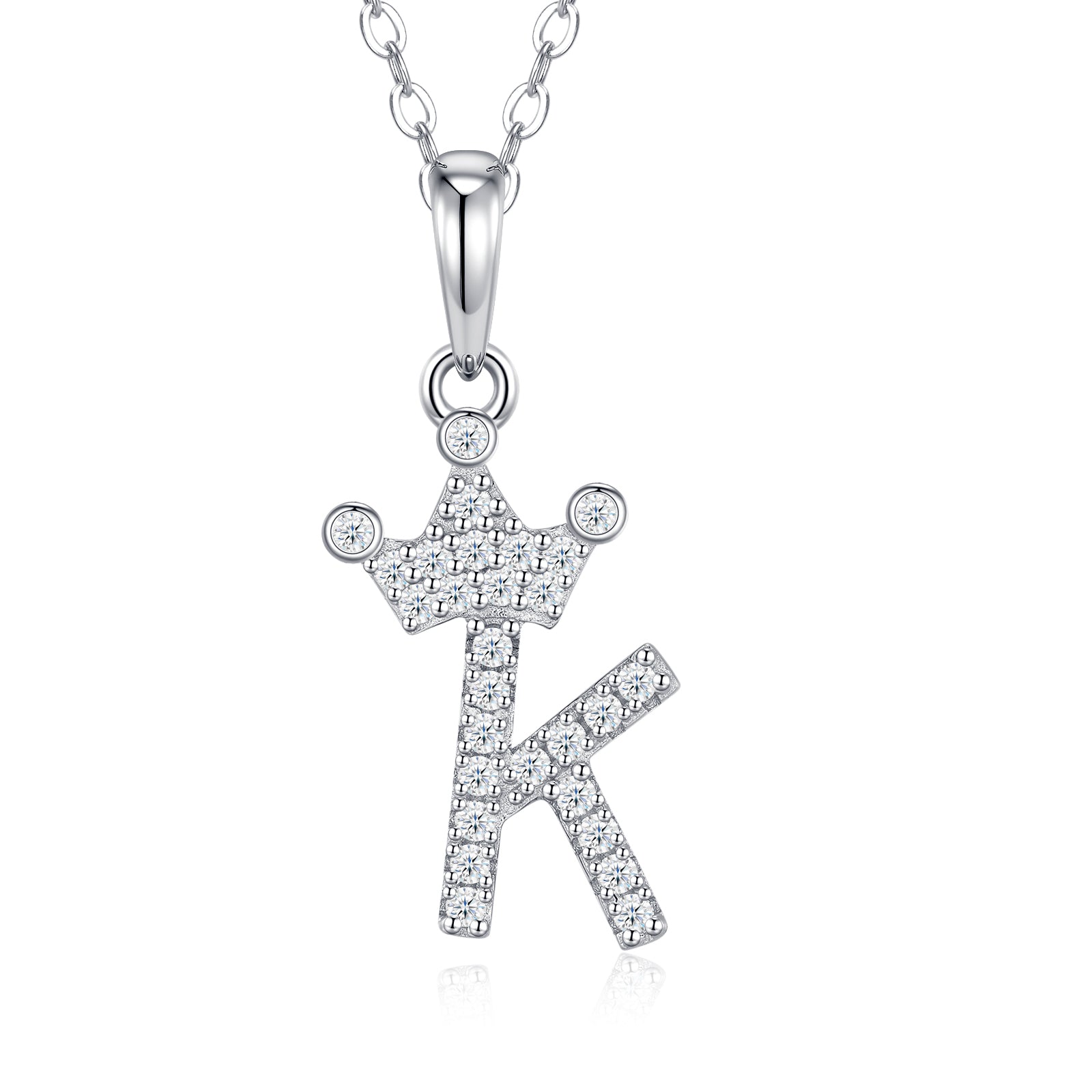 Crown Initial Necklace | Pave Letter Pendant, 925 Sterling Silver