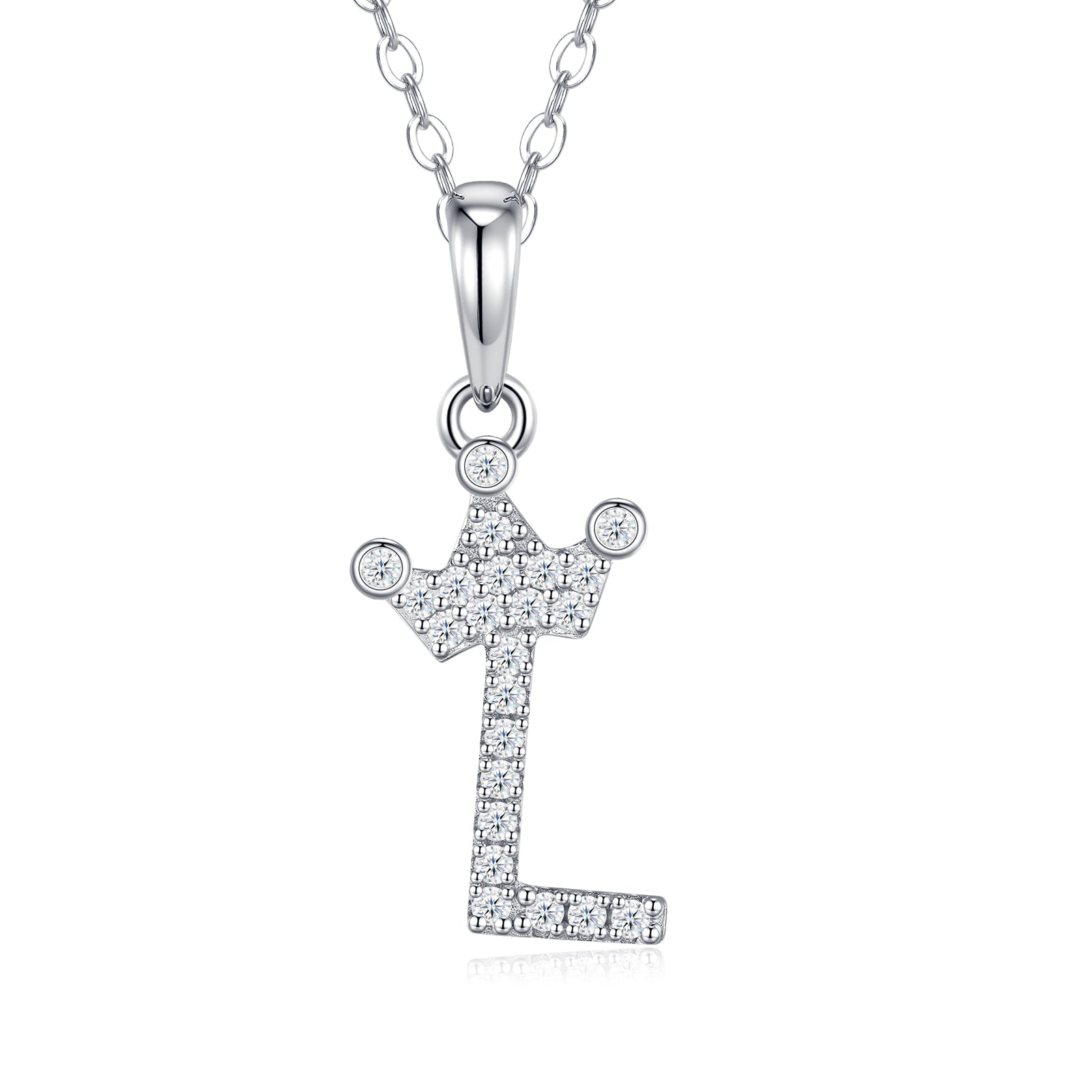 Crown Initial Necklace | Pave Letter Pendant, 925 Sterling Silver