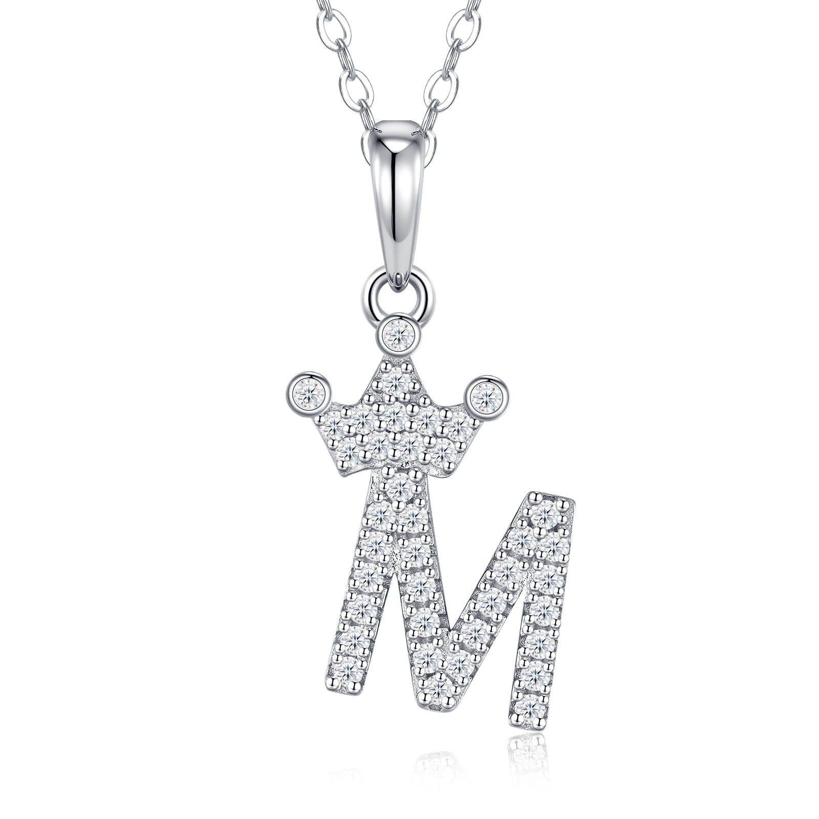 Crown Initial Necklace | Pave Letter Pendant, 925 Sterling Silver