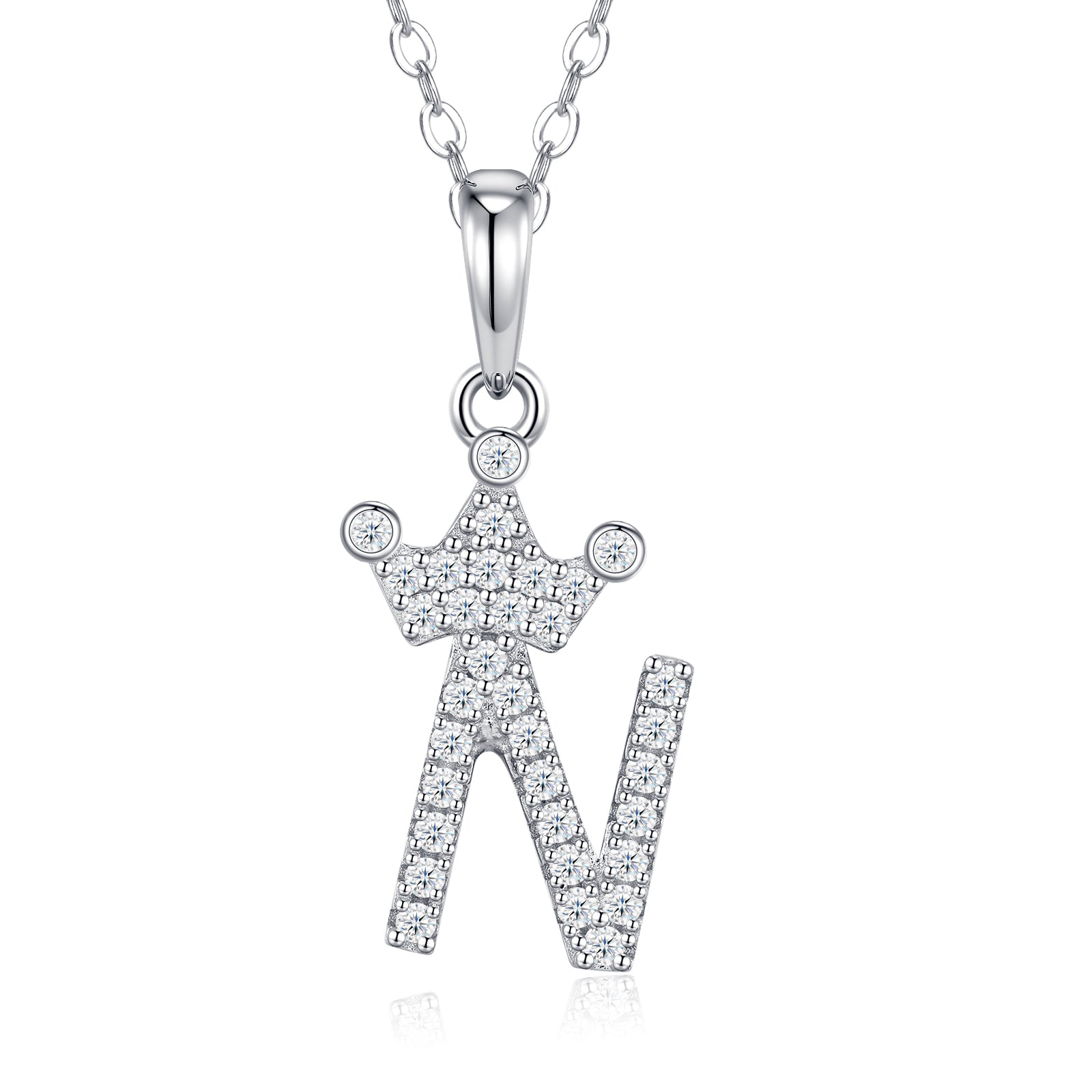 Crown Initial Necklace | Pave Letter Pendant, 925 Sterling Silver