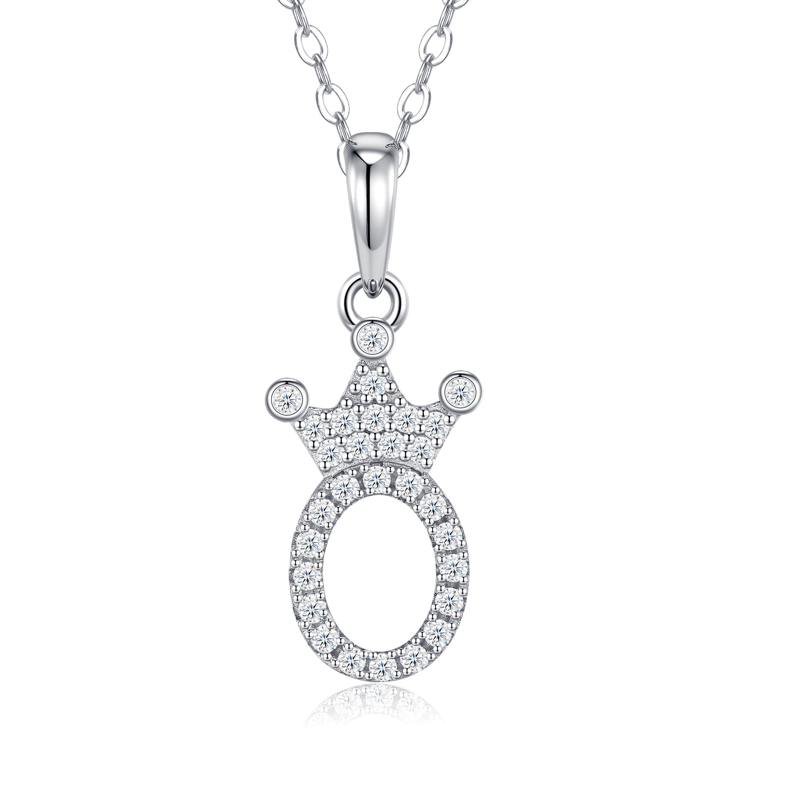 Crown Initial Necklace | Pave Letter Pendant, 925 Sterling Silver