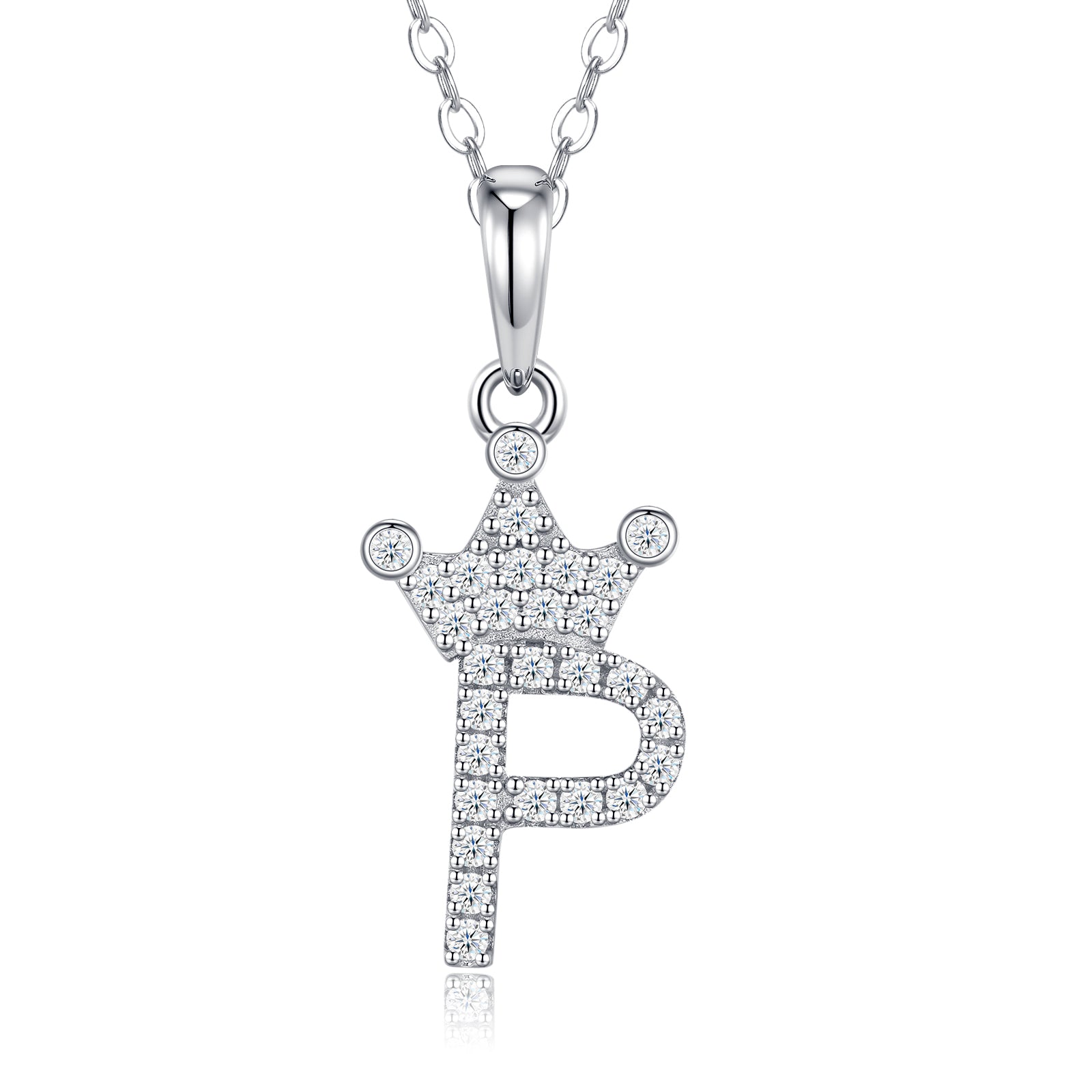 Crown Initial Necklace | Pave Letter Pendant, 925 Sterling Silver
