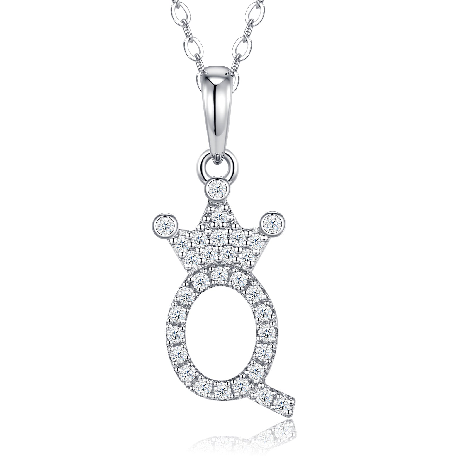 Crown Initial Necklace | Pave Letter Pendant, 925 Sterling Silver