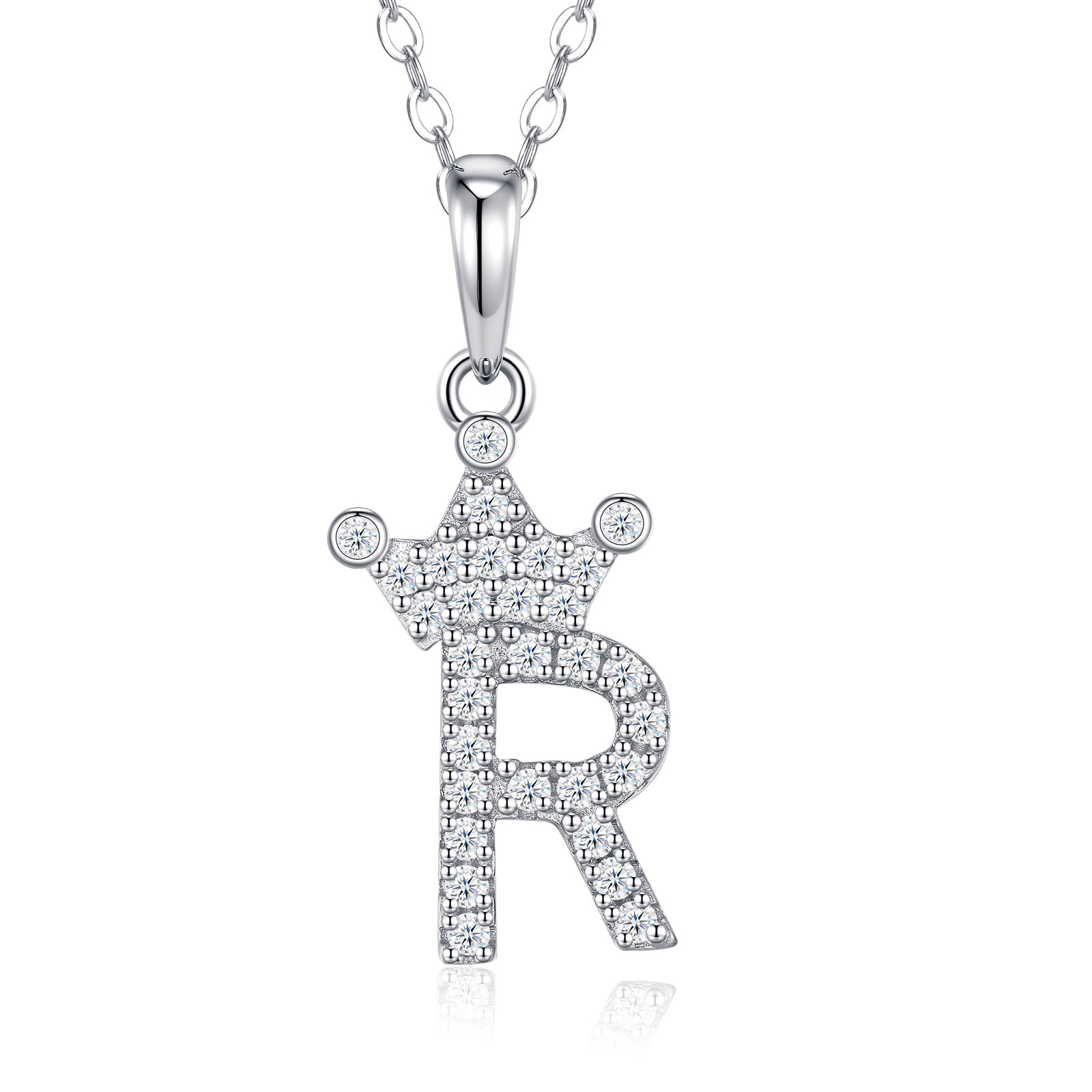 Crown Initial Necklace | Pave Letter Pendant, 925 Sterling Silver