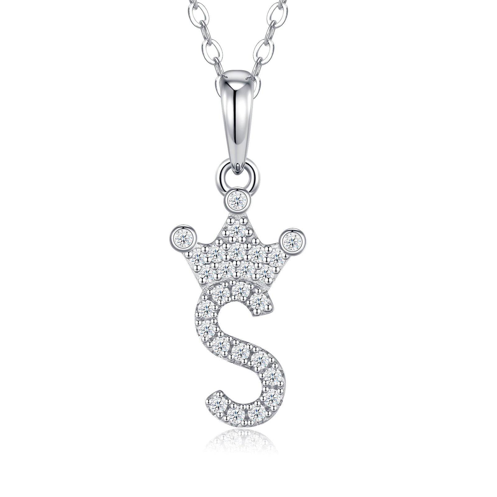 Crown Initial Necklace | Pave Letter Pendant, 925 Sterling Silver