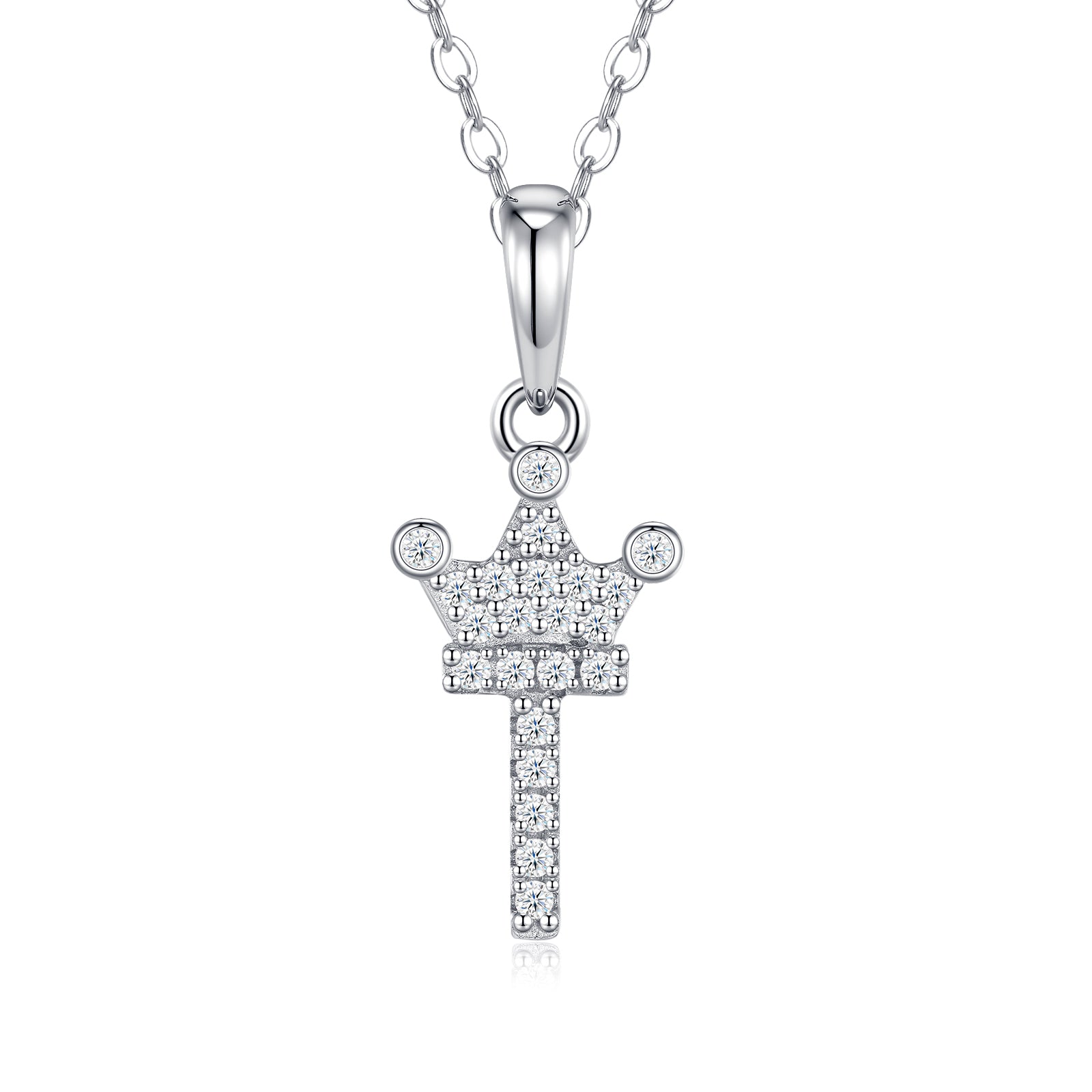 Crown Initial Necklace | Pave Letter Pendant, 925 Sterling Silver