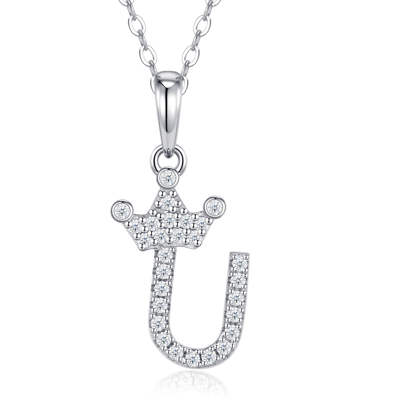 Crown Initial Necklace | Pave Letter Pendant, 925 Sterling Silver