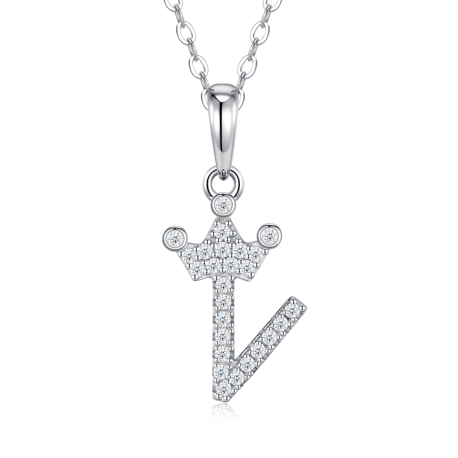 Crown Initial Necklace | Pave Letter Pendant, 925 Sterling Silver