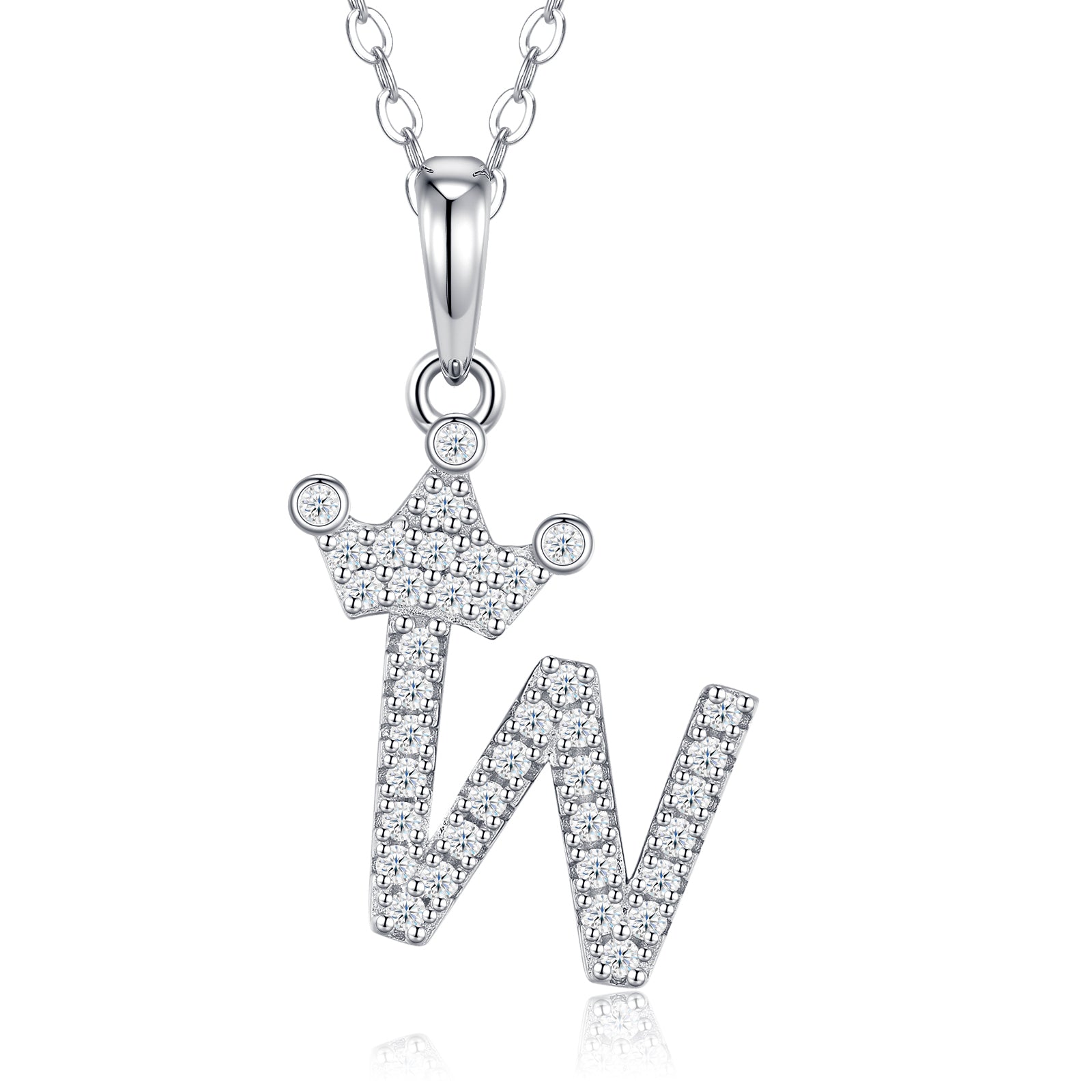Crown Initial Necklace | Pave Letter Pendant, 925 Sterling Silver
