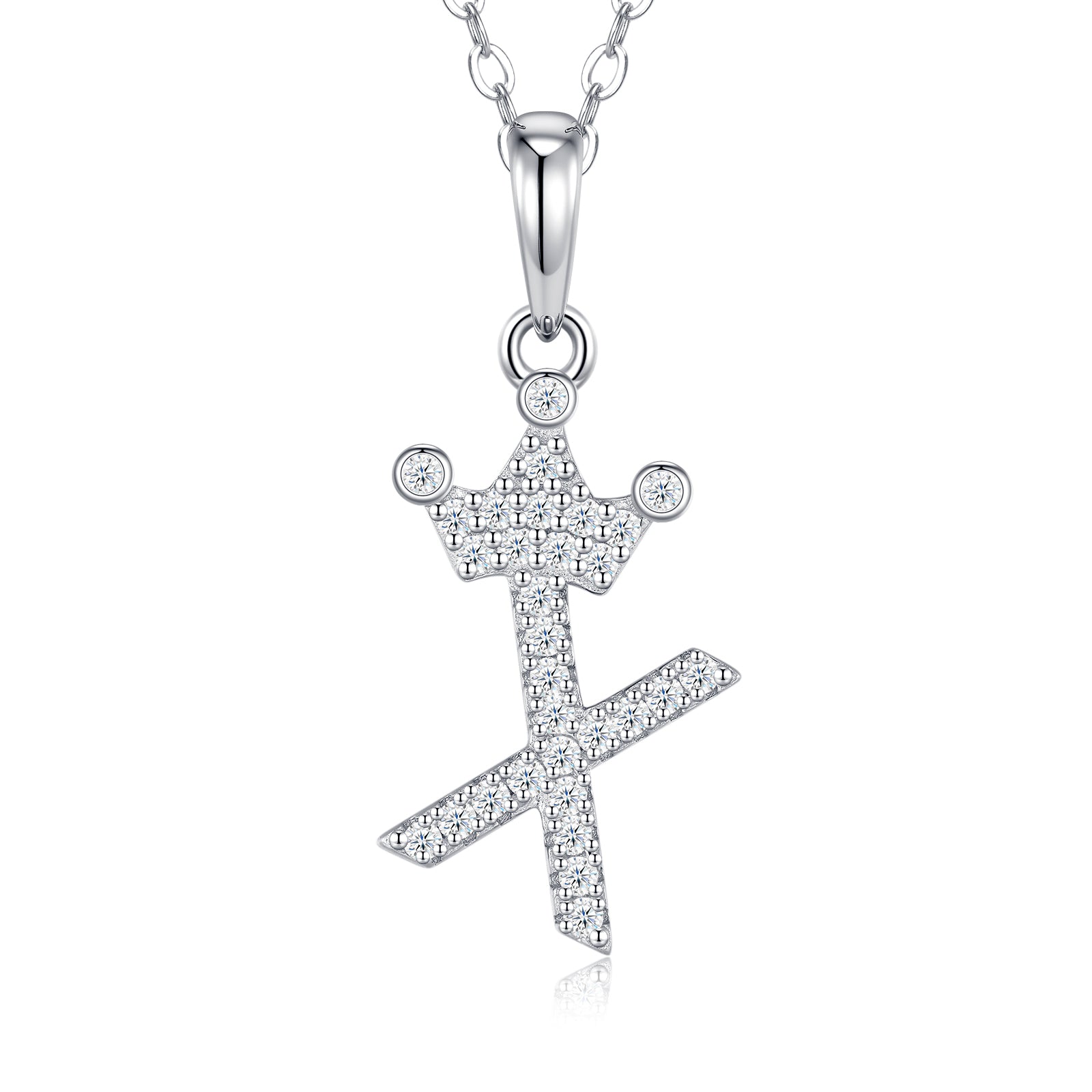 Crown Initial Necklace | Pave Letter Pendant, 925 Sterling Silver