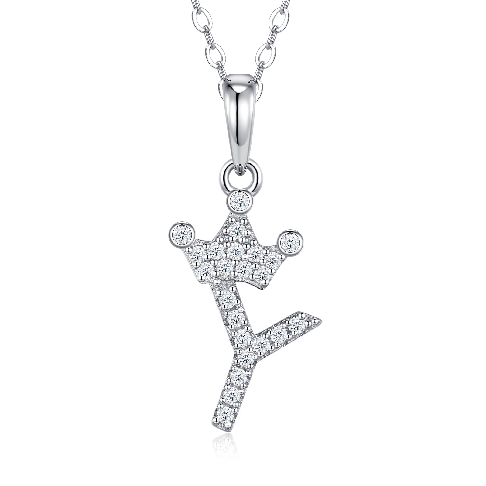 Crown Initial Necklace | Pave Letter Pendant, 925 Sterling Silver