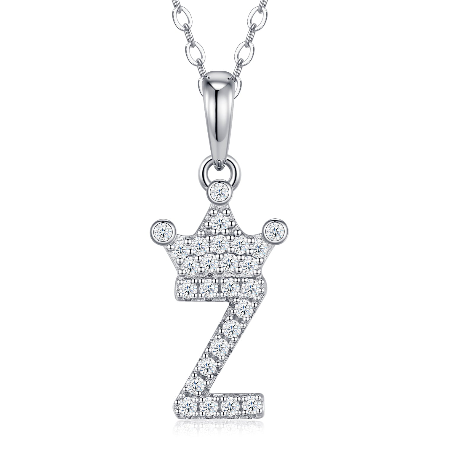 Crown Initial Necklace | Pave Letter Pendant, 925 Sterling Silver