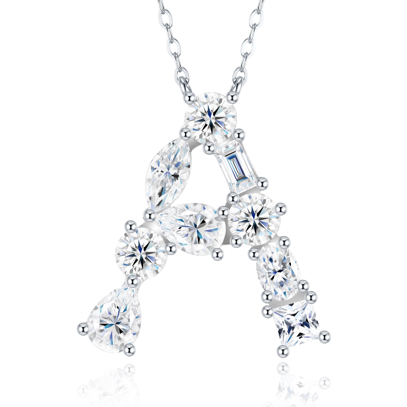 Aurora Initial Necklace | Multi-Cut Letter Pendant, 925 Sterling Silver