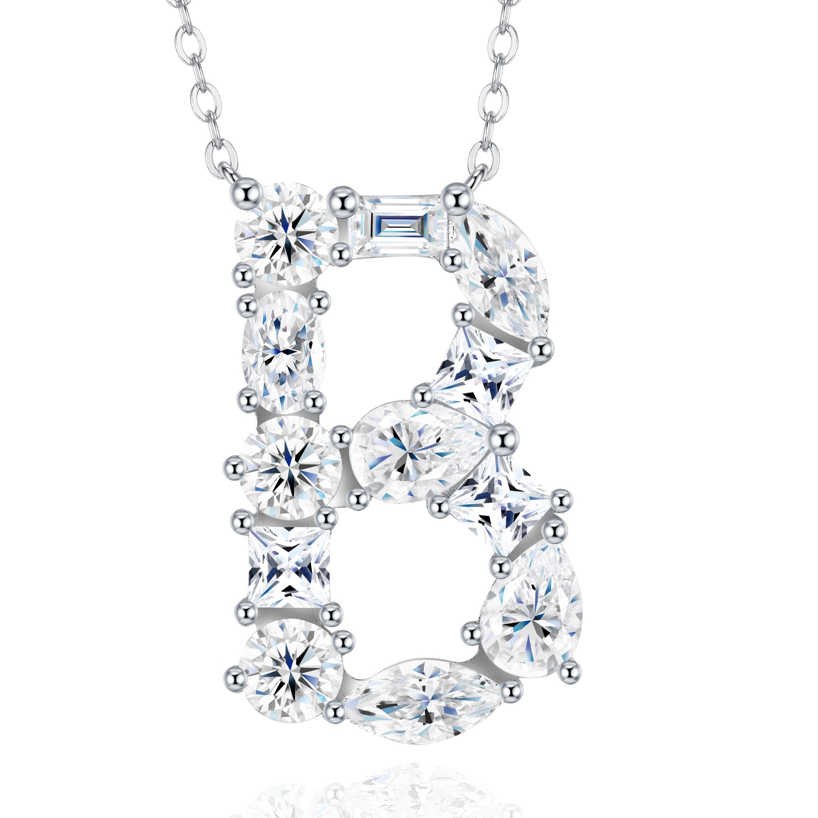 Aurora Initial Necklace | Multi-Cut Letter Pendant, 925 Sterling Silver