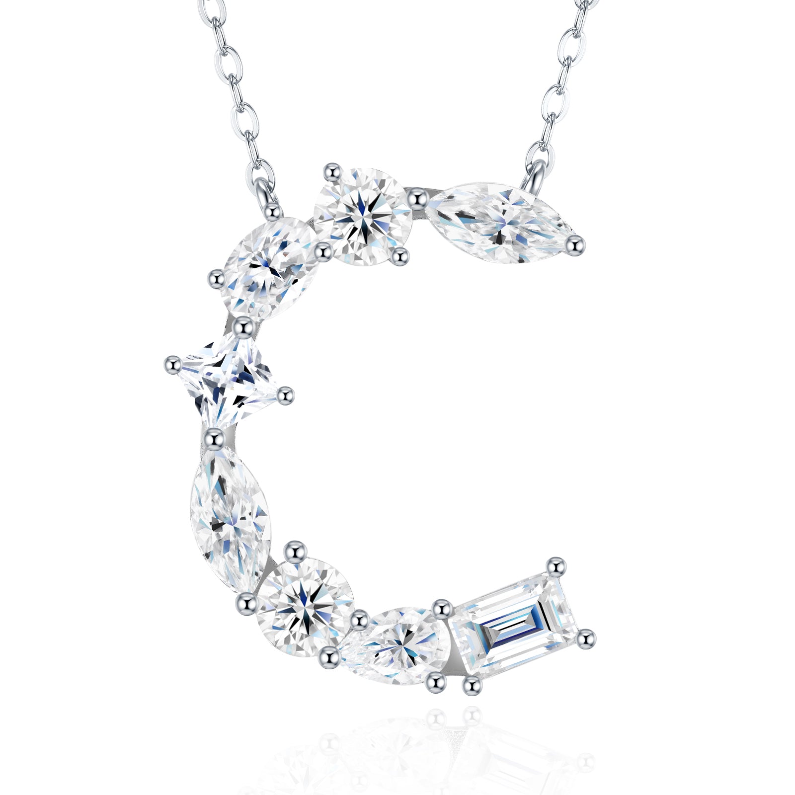 Aurora Initial Necklace | Multi-Cut Letter Pendant, 925 Sterling Silver
