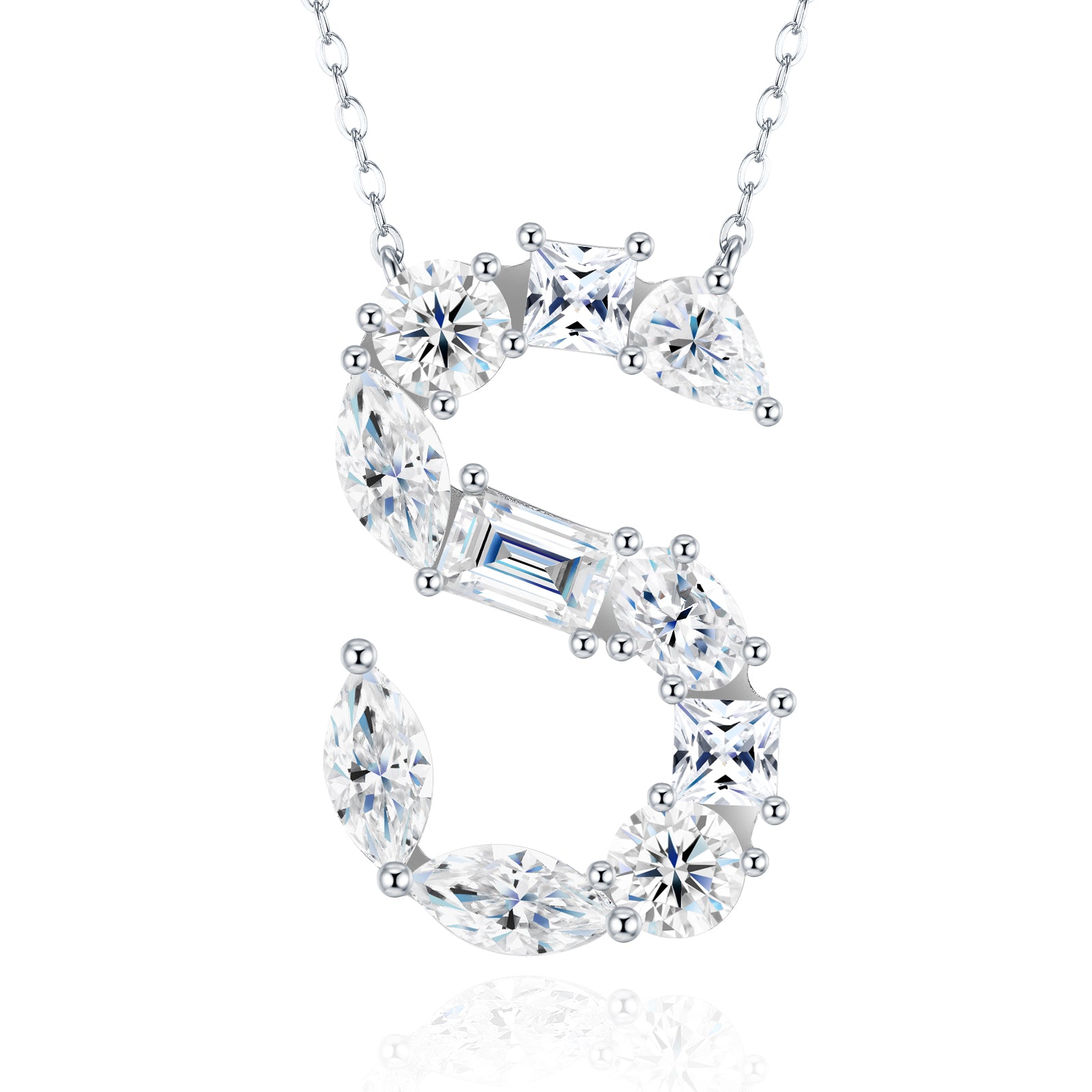 Aurora Initial Necklace | Multi-Cut Letter Pendant, 925 Sterling Silver